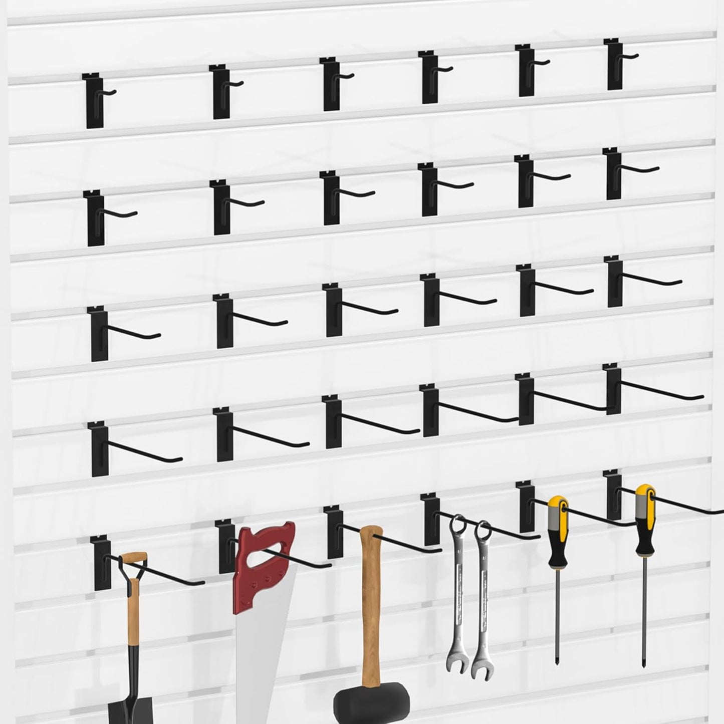 Heavy-Duty Slatwall Hooks (4 inch) - Black Metal Storage Solution - 25 Pack for Garage, Workshop, & Retail Displays