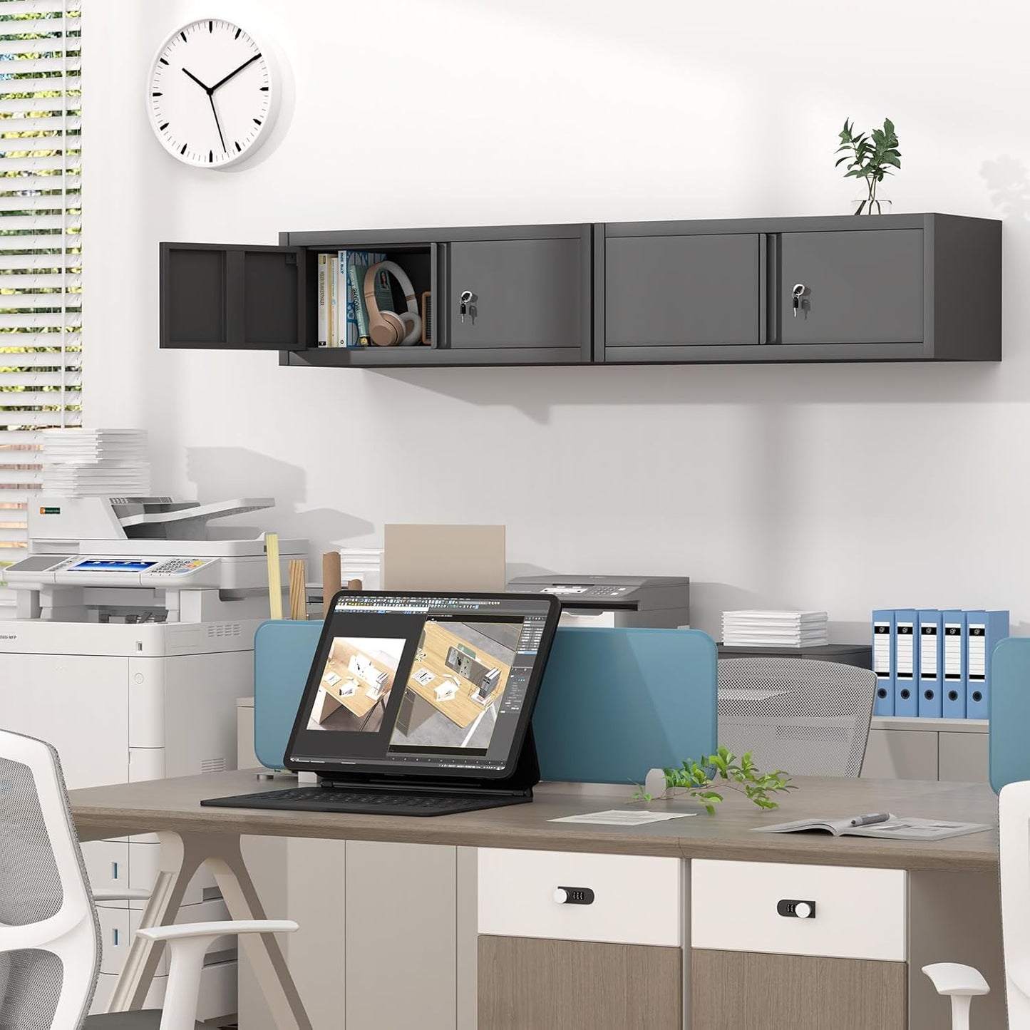 GREATMEET Metal Locking Garage Storage Cabinets, Lockable Storage Cabinet with Doors, 12.8" Metal Wall Cabinet, Wall Mount Hanging Floating Cabinet with Lock for RV, Warehouse Living Room