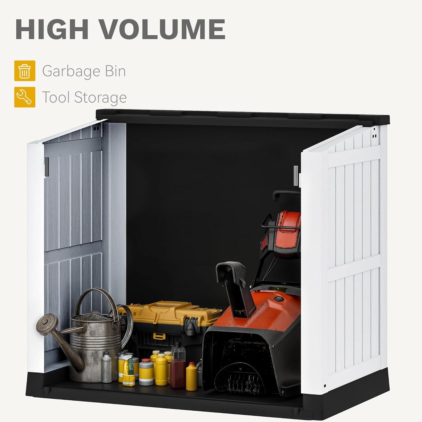 DWVO 36 cu ft Tool Storage Shed, Storage for Bakcyard, Patio, and Garden, Resin Plastic Shed with Sloped Lid, Lockable Door, and Wood Grain Finish, Light Gray