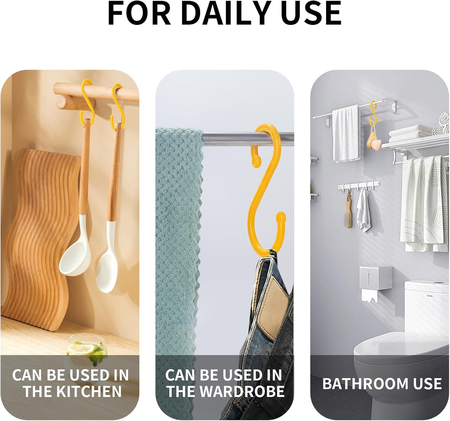 Heavy Duty ABS S Hooks, 6 Pack, 8.26Inch, Yellow, Ideal for Indoor/Outdoor, Kitchen, Closet, Bathroom, Garden, Tools, Construction