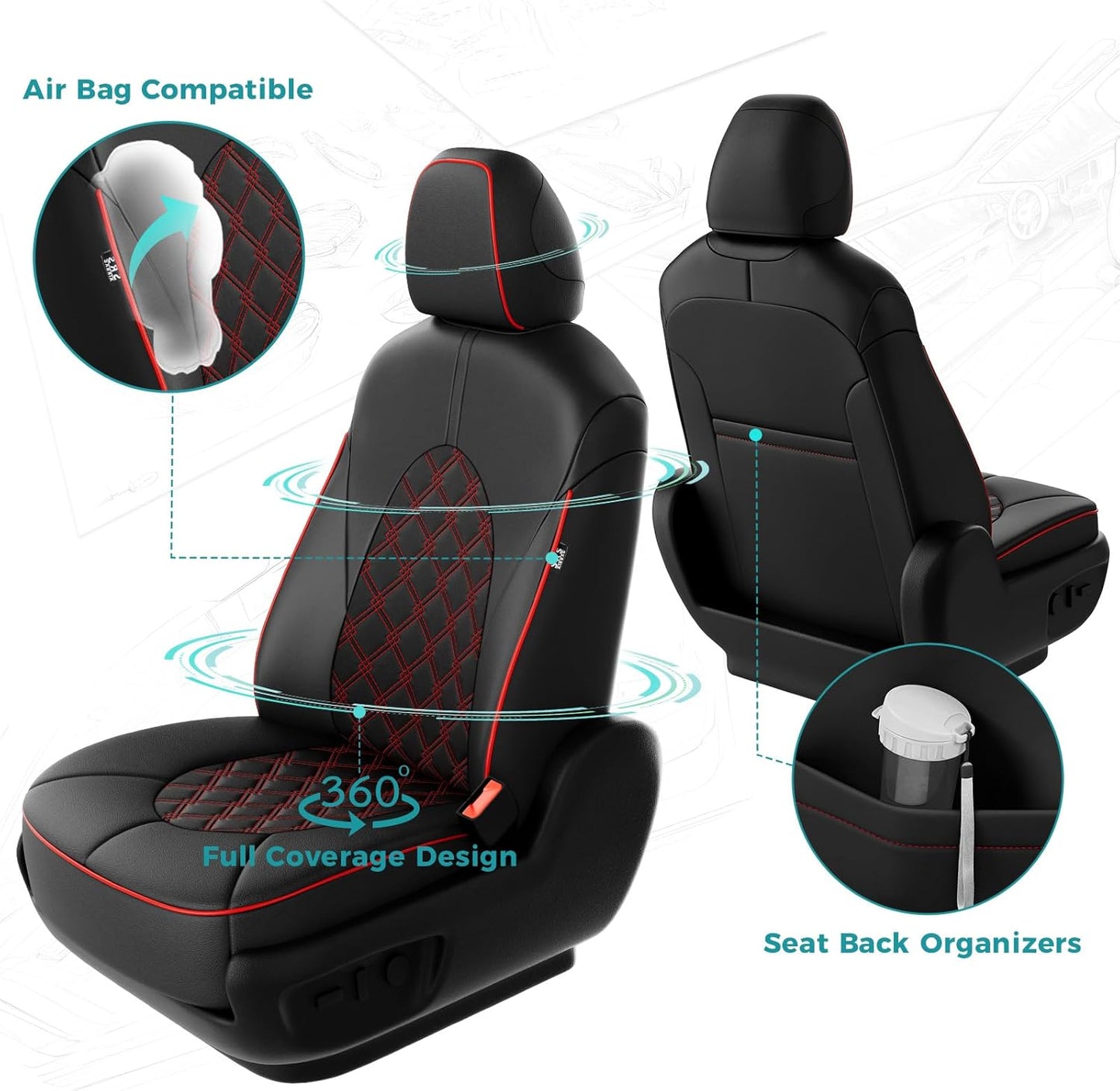 for Toyota Camry Seat Covers Hybrid LE SE 2018 2019 2020 2021 2022 2023 2024 - Custom Car Seat Covers Full Set, Waterproof Breathable Seat Cover for Cars, Leather Cushion Protectors Black Red