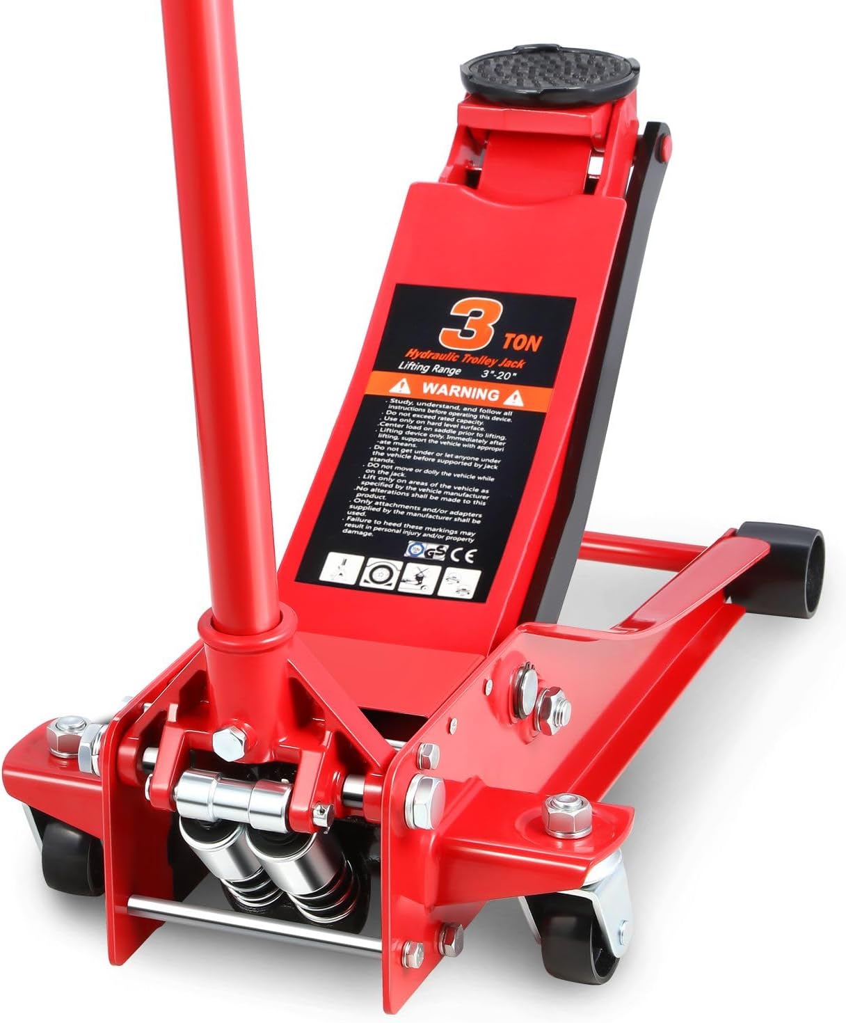 DNA MOTORING Low Profile Hydraulic Trolley Service/Floor Jack, 3 Ton (6000 lbs) Capacity Heavy Duty Hydraulic Car Jack, Lifting Range 3"-20", TOOLS-00475-RD