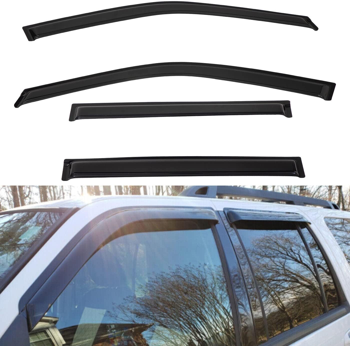 Window Visors Compatible with 2018-2022 Expedition Front+Rear Smoke Tint Sun/Rain Guard Outside Mount Tape-On Vent 4 Pcs