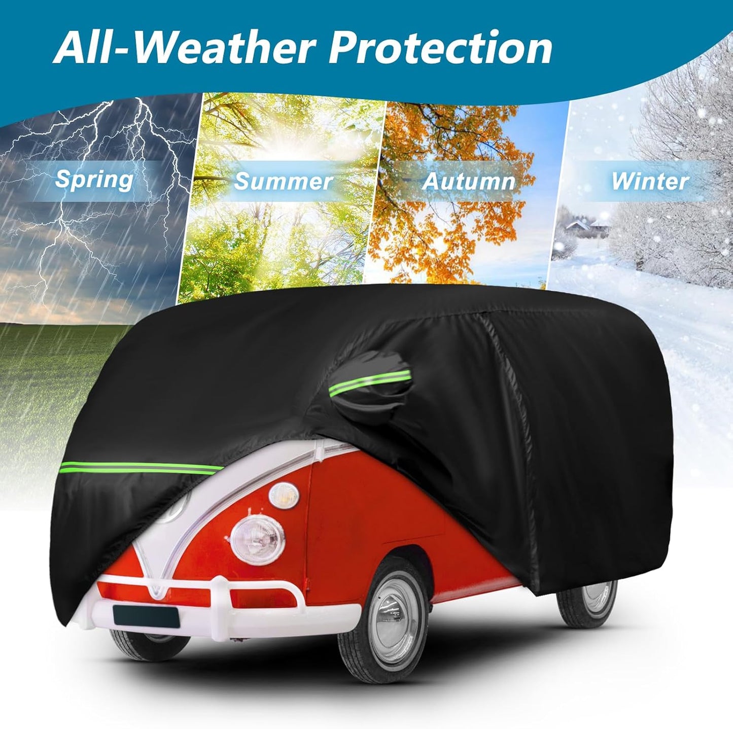 Car Cover for 1950-1992 VW Bus T1 T2 T3, Waterproof 420D Oxford Cloth Cover Outdoor Full Car Covers with Zipper Windproof Heavy Duty All Weather with Wind, Sun, UV and Dust Protectio