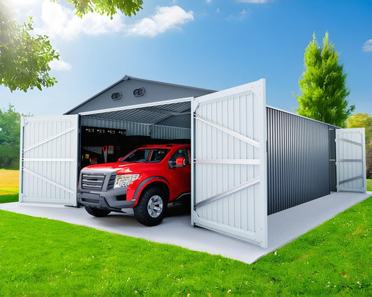 10x20 Metal Shed, Metal Garage Building with 2 Lockable Doors, Prefab Garage Shed with 4 Air Vents, Large Sheds & Outdoor Storage Clearance, Car Sheds for Truck, Tool, Lawnmower, Dark Gray