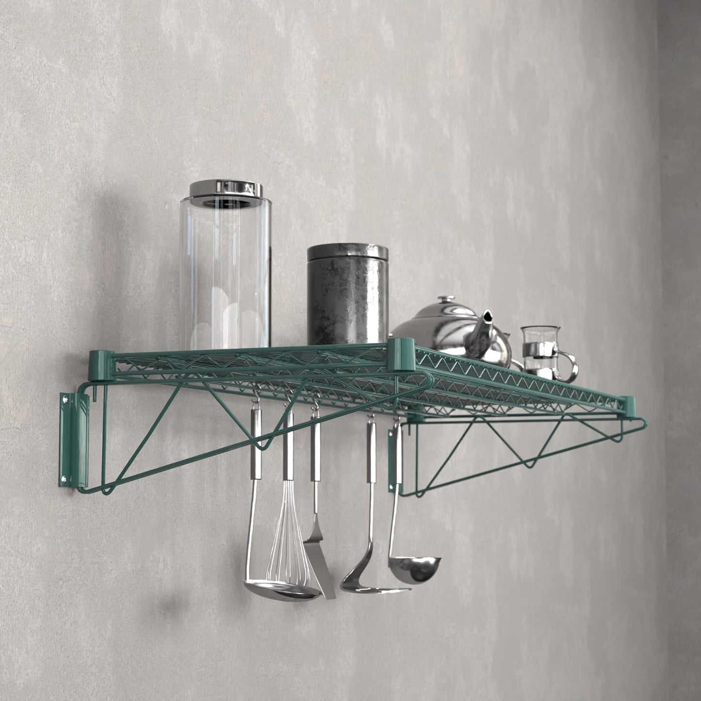 18" x 48" Green Epoxy Wire Wall Mount Shelf