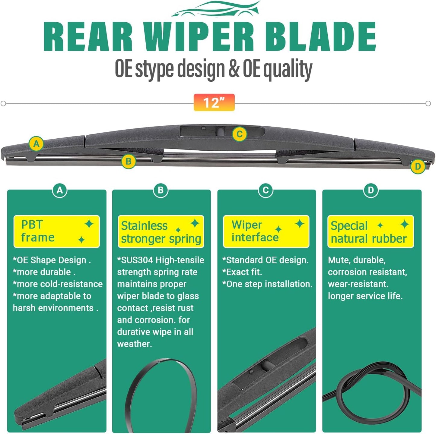 20" 20" 12" Windshield Wiper Blades Replacement for Honda Element 2003-2011 / Nissan Cube 2009-2014 Premium All Weather Front Rear Wipers Set - OEM Quality (Pack of 3)