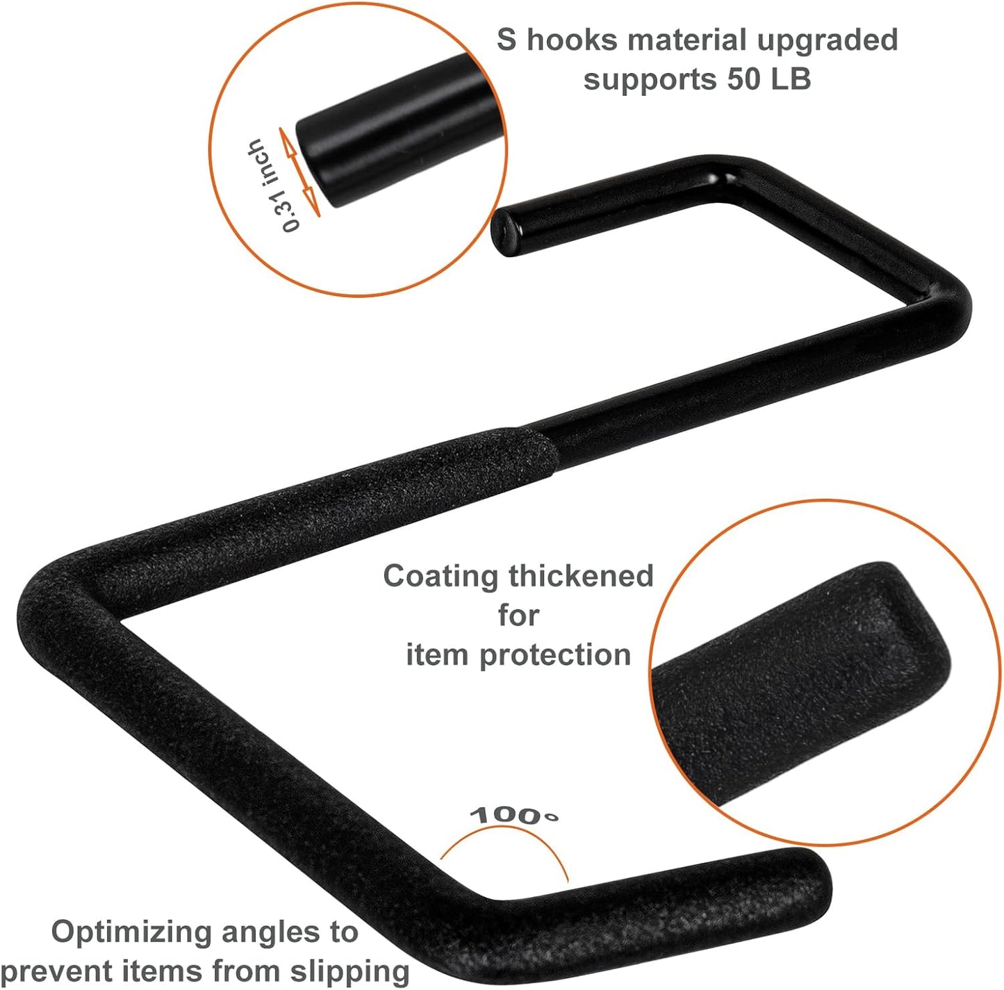 4 Pcs Rafter Hooks, Upgraded Fence Hangers, Heavy Duty Bike Hanger for Garage, Ladder Hook, Black Large S Hooks for Hanging Hose, Plants, Chairs, Bikes, Ladders, Cords and More