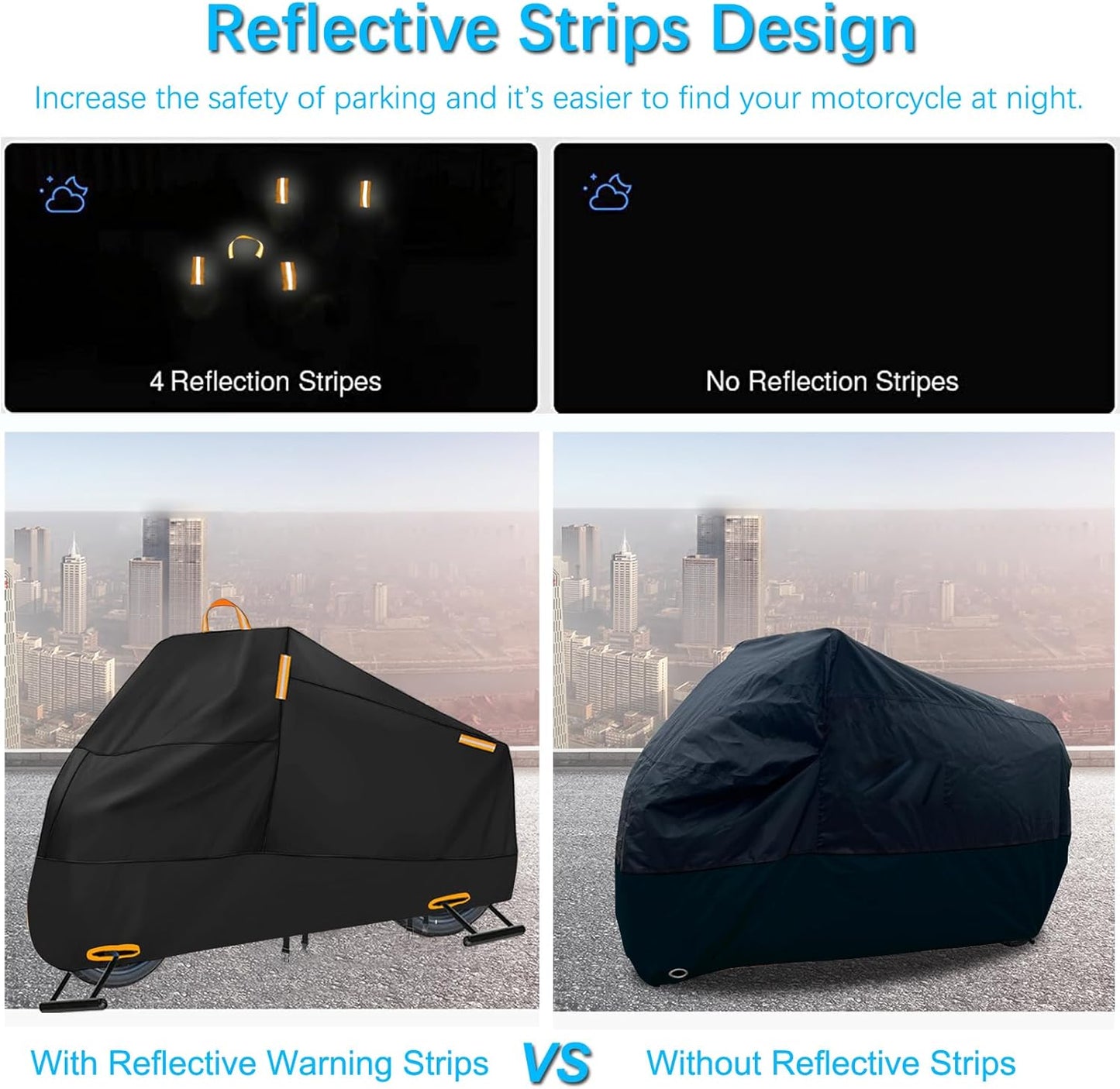 Motorcycle Cover Waterproof Outdoor, 300D Heavy Duty Motorcycle Cover for Ninja 250 300 650 1000 Yamaha YZF R1 R7 MT-09 Suzuki GSXR 600 750 1000 Scooter Cover Protection Fits up to 86" - Black