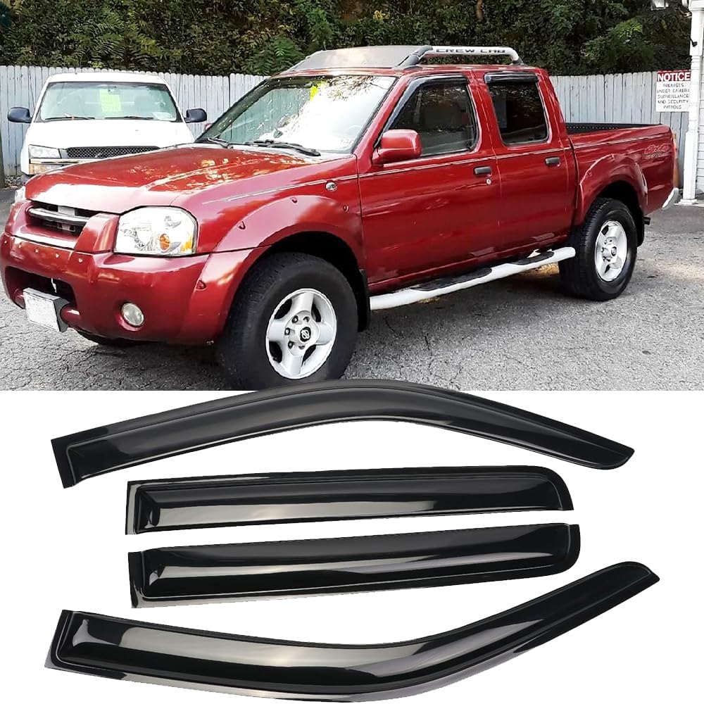 94407 Side Window Wind Vent Deflector,4pc Outside Mount Style Nice Sun Rain Guards Set,Window Visor fit for 2005-2022 Nissan Frontier Crew Cab with 4 Full Size Doors