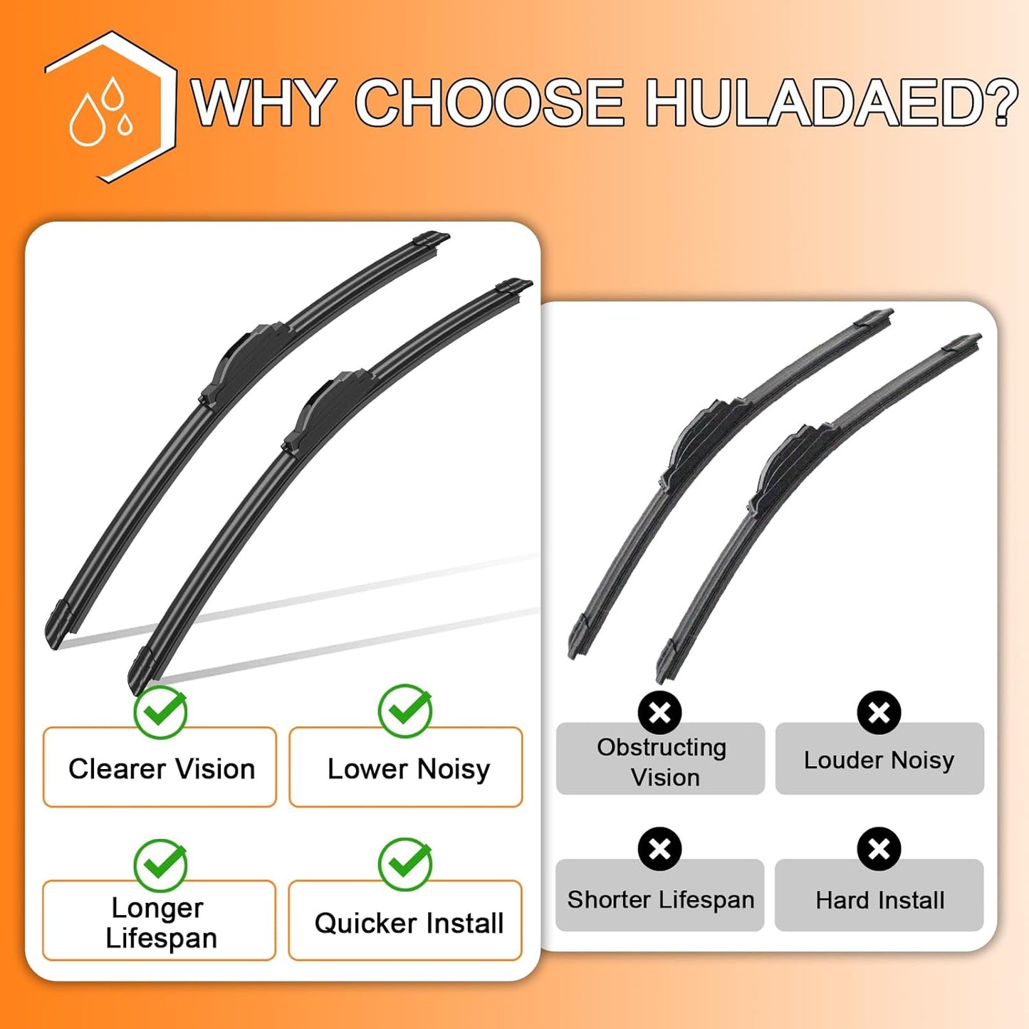 HULADAED® 26''+14''+12'' Windshield Wipers Replacement forNissan Rogue 2008-2013 Nissan Rogue Select 2014-2015,Silicone Front Rear Wiper blades for MY Car-All Weather & Quiet(3 PACK)
