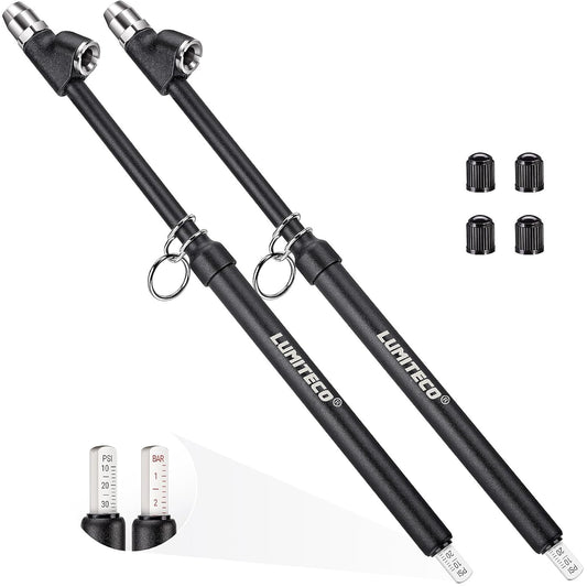 2-Pack Dual Head Tire Pressure Gauge, Heavy Duty Truck Tire Air Gauge Range 10-150PSI 1-10Bar, Straight-On Pencil Air Pressure Gauge Extended Tube for Semi Truck, Car Tire Pressure Checker