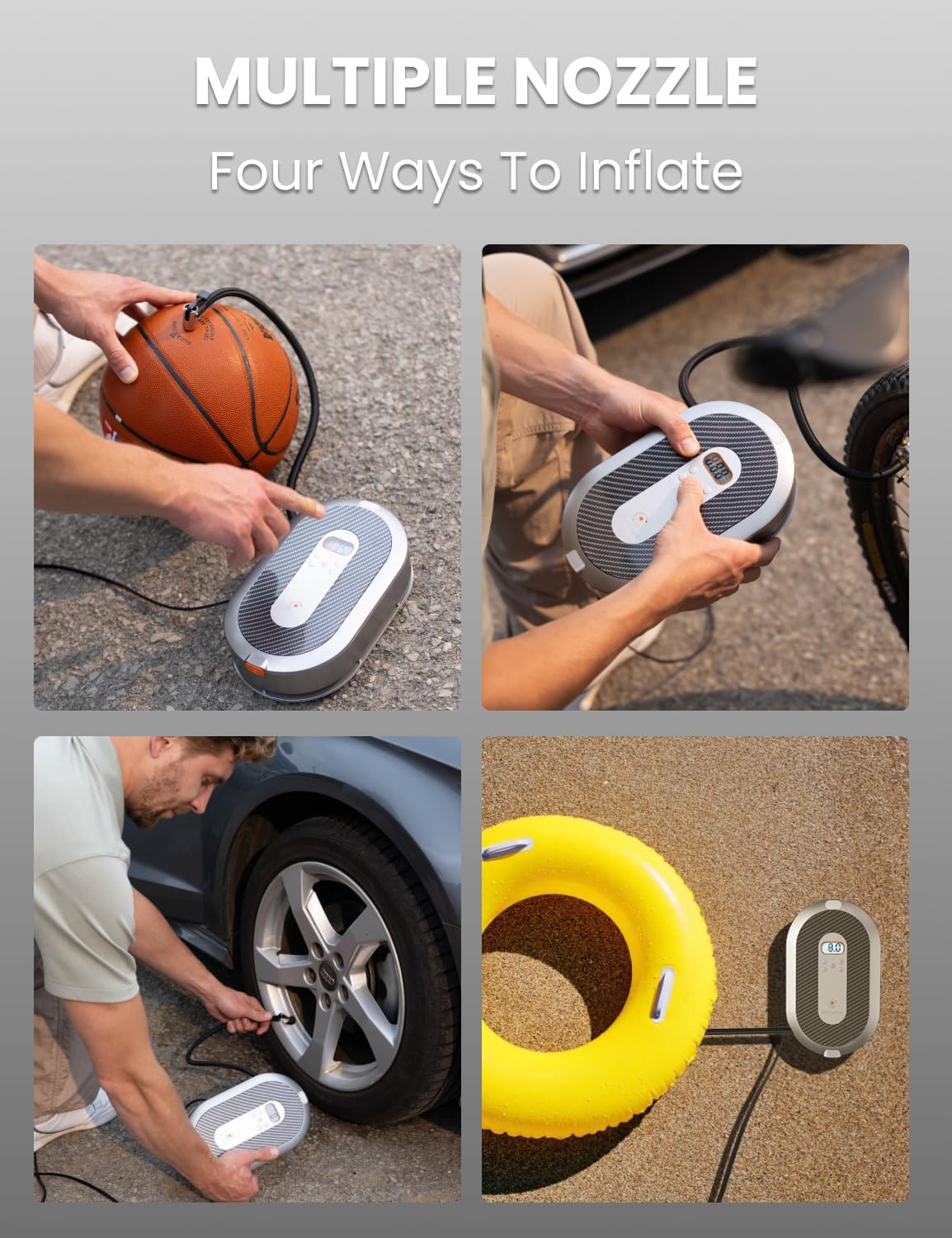 Giraffe Tools Tire Inflator Portable Air Compressor, 150 PSI 12V Car Air Pump with Digital Pressure Gauge, 13ft Cord Retraction Auto Tire Pump with Emergency LED Light for Bicycle, Motorcycle, Ball