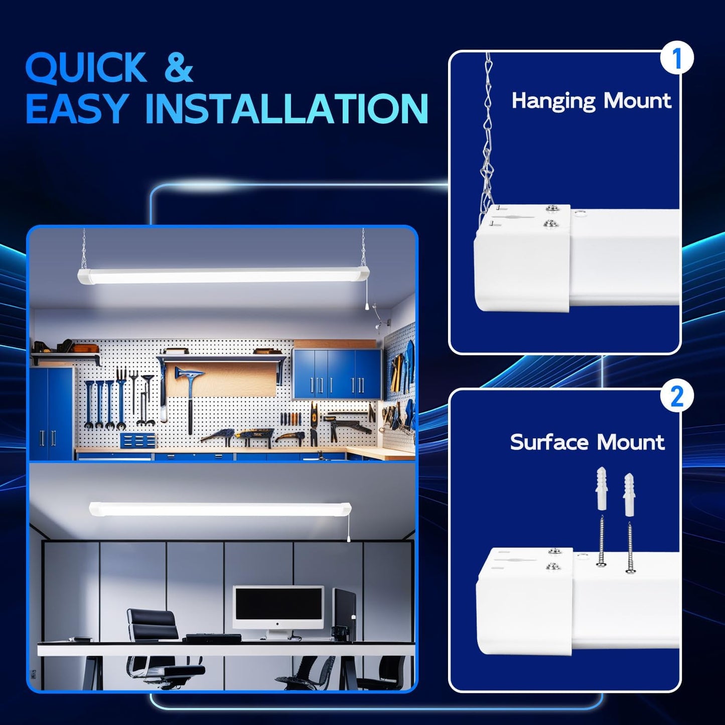 hykolity 4FT 70W LED Shop Light Linkable, 8000lm(300w Equivalent), 5000K Utility Shop Lights for Garages, Workshops, Basements, Hanging or FlushMount, with Power Cord and Pull Chain, ETL,White, 2 Pack