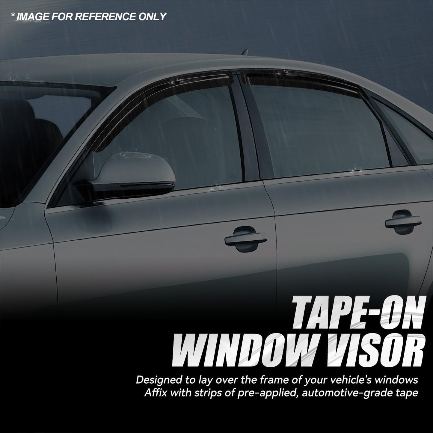 Auto Dynasty 4Pcs Carbon Fiber Pattern Window Visors Compatible with 2002-2008 Audi A4 S4 RS4, Tape-On Front & Rear Window Deflectors Rain Guards Sun Air Side Vent Shade, Exc Convertible, Glossy Black