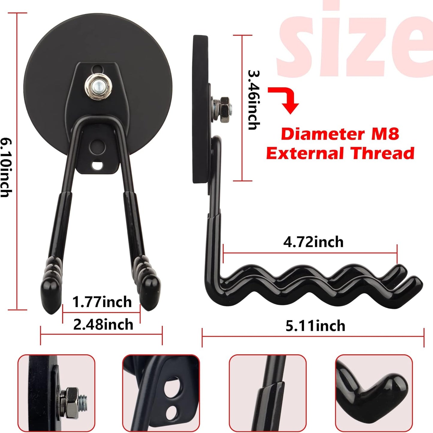 ULIBERMAGNET Magnetic Hooks - Heavy Duty Power Tool Organizer with Large Magnets, 2 Pack for Drill & Garden Tool (Black)