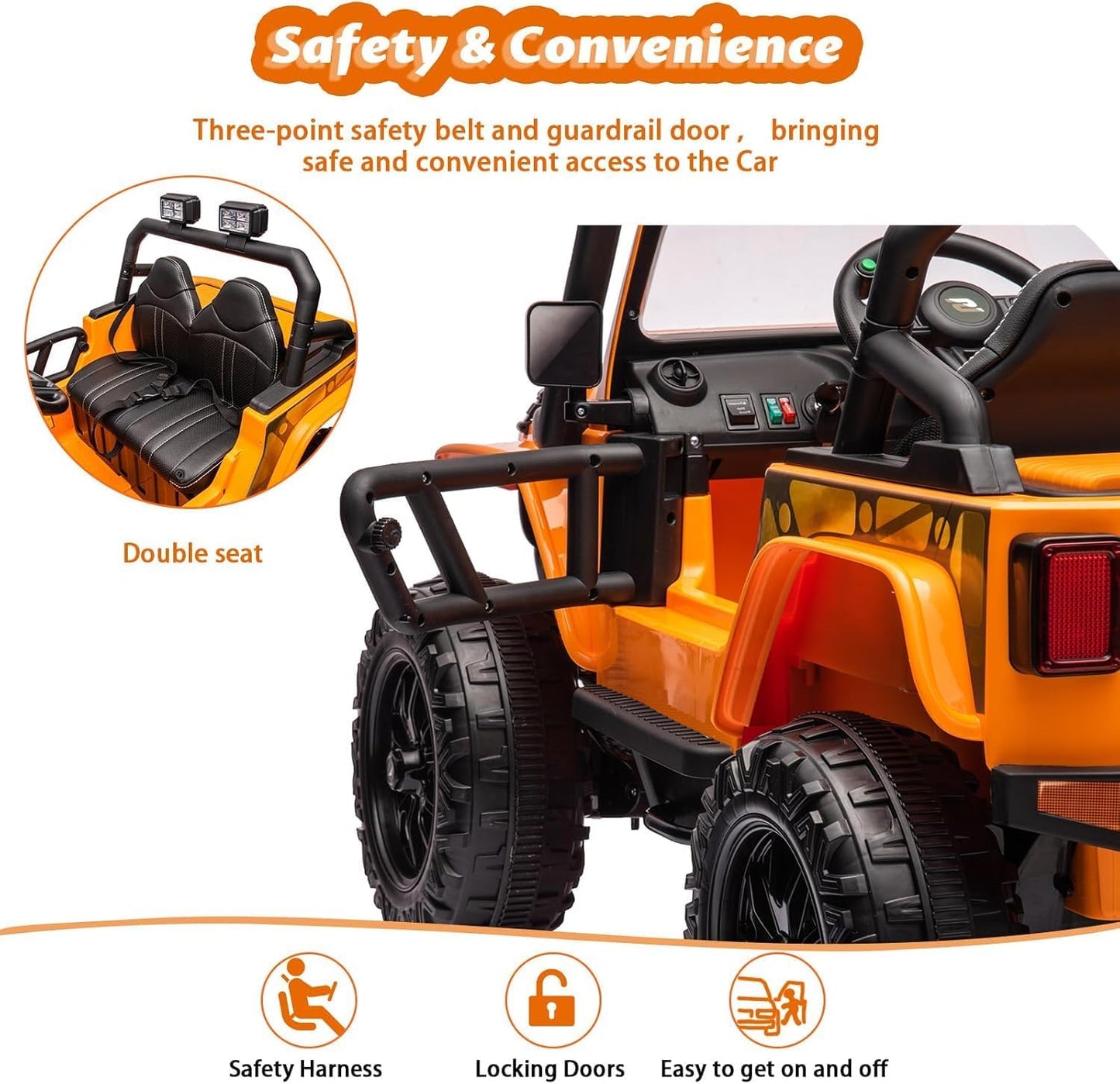 24V Ride on Toys for Big Kids, 2 Seater Electric Truck with Remote Control, 4.3 MPH Max Speed, Bluetooth, 4WDS, Led Headlight & Music Player