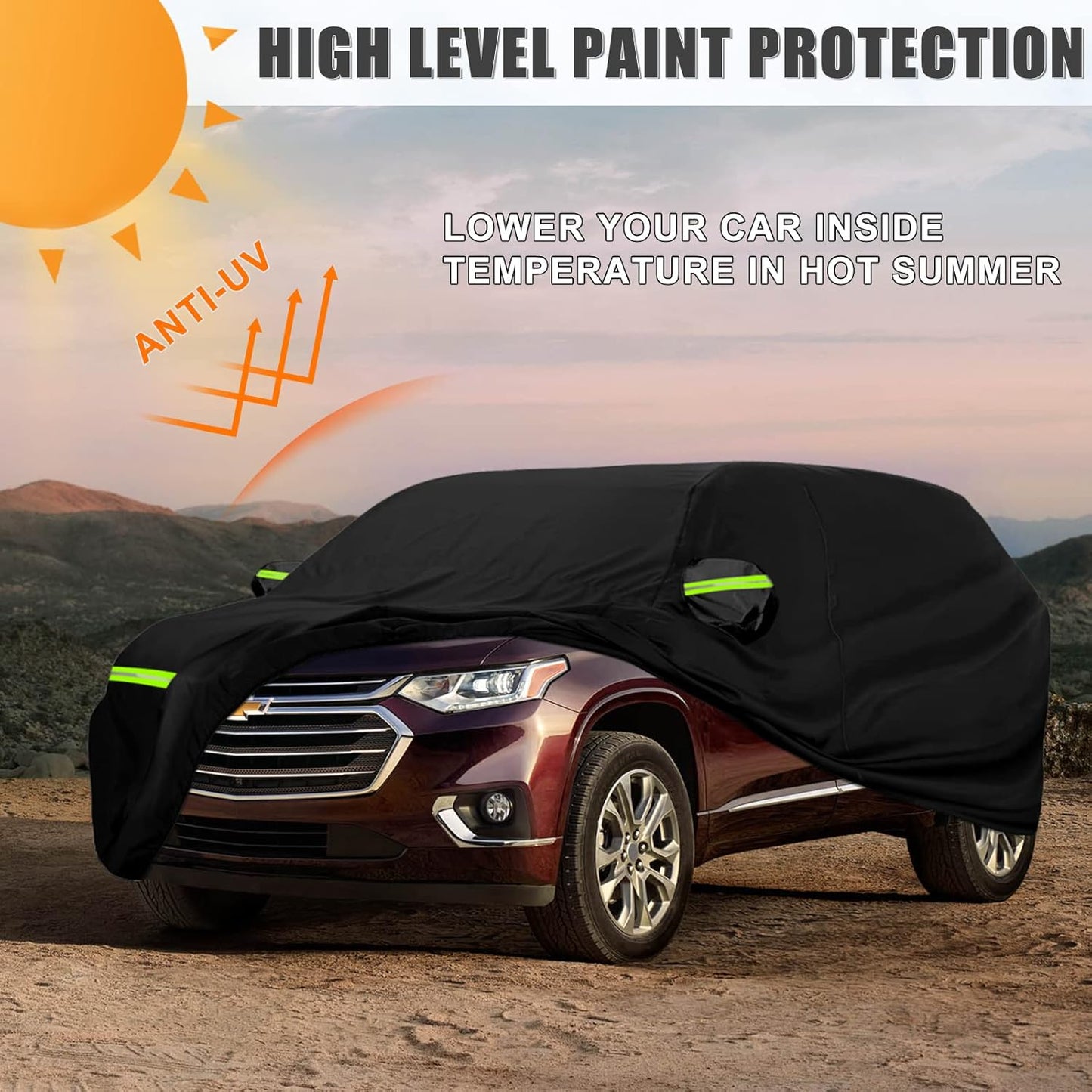 Waterproof Car Cover Compatible with Chevrolet Traverse LT/LS/RS/Premier/High Country 2009-2023, 420D All Weather Car Covers with Zipper Door for Snow Rain Dust Hail Protection