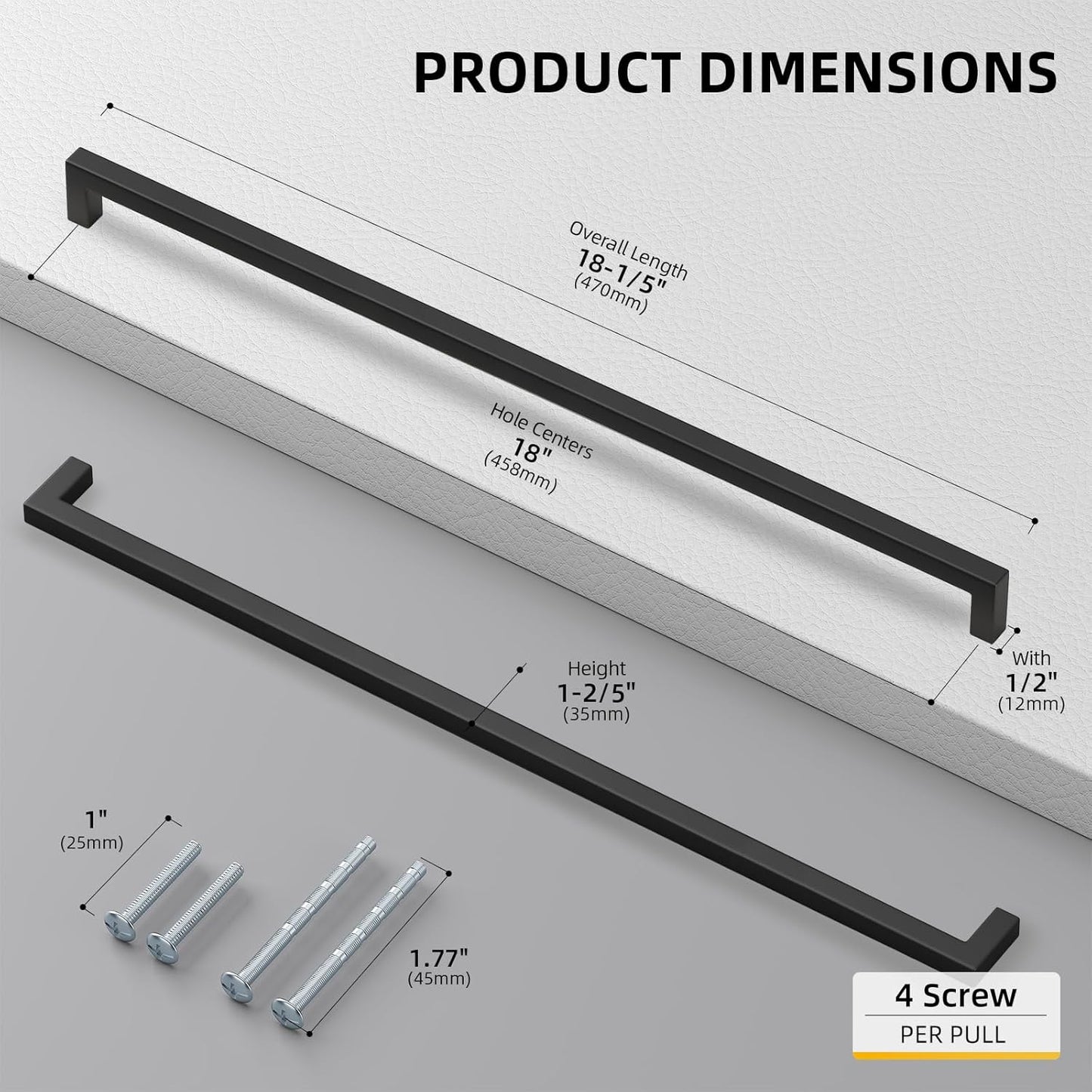 goldenwarm 10 Pack 18INCH Black Cabinet Pulls Kitchen Cabinet Handles-LSJ12BK458 Square Drawer Handle Metal Bathroom Cabinets Hardware 458mm Hole Center