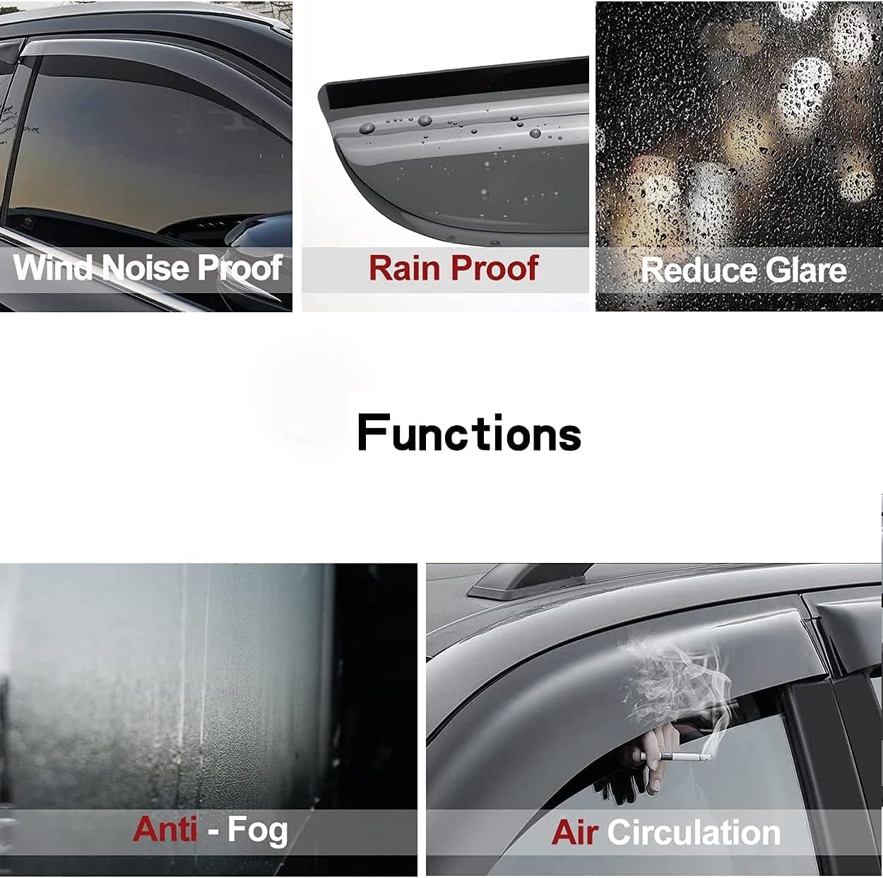 Side Window Deflector Visor Rain Guard,Outside Mount Tape-on Shatterproof Dark Smoke,4pcs Dark Smoke Window Shades fit for 1999-2004 Jeep Grand Cherokee WJ 94650