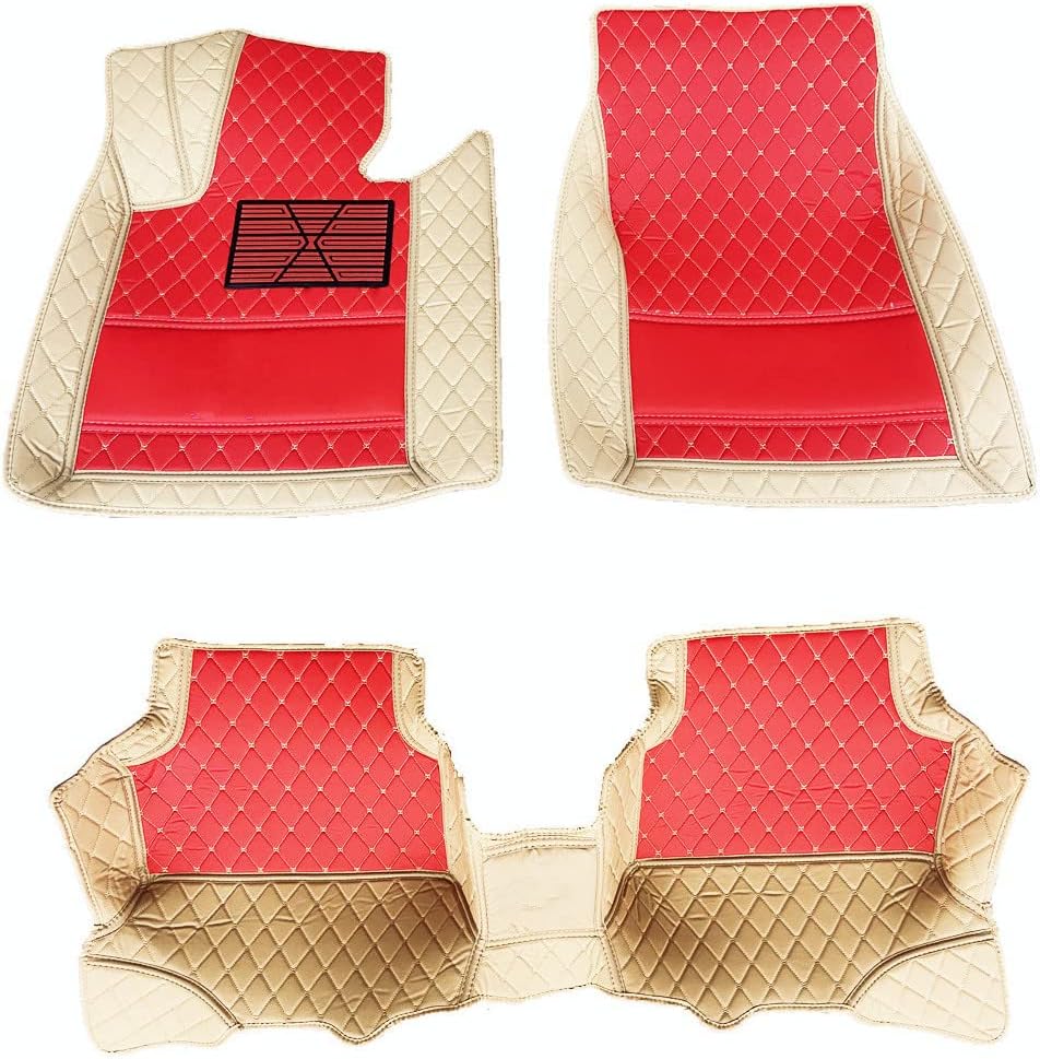 Custom All-Weather Protection Luxury Leather Floor Mats for Cars SUVs Trucks According Anti-Slip Leather Floor mats ﻿ (27,Beige and Red Beige)