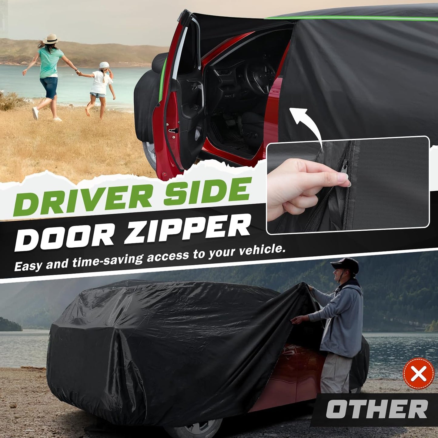 Mixsuper Liner Car Cover for Ford Explorer 1995-2026, 7 Layers Full Car Cover All Weather Car Covers for Explorer, Waterproof Outdoor Cover with Zipper Door Reflective Strips