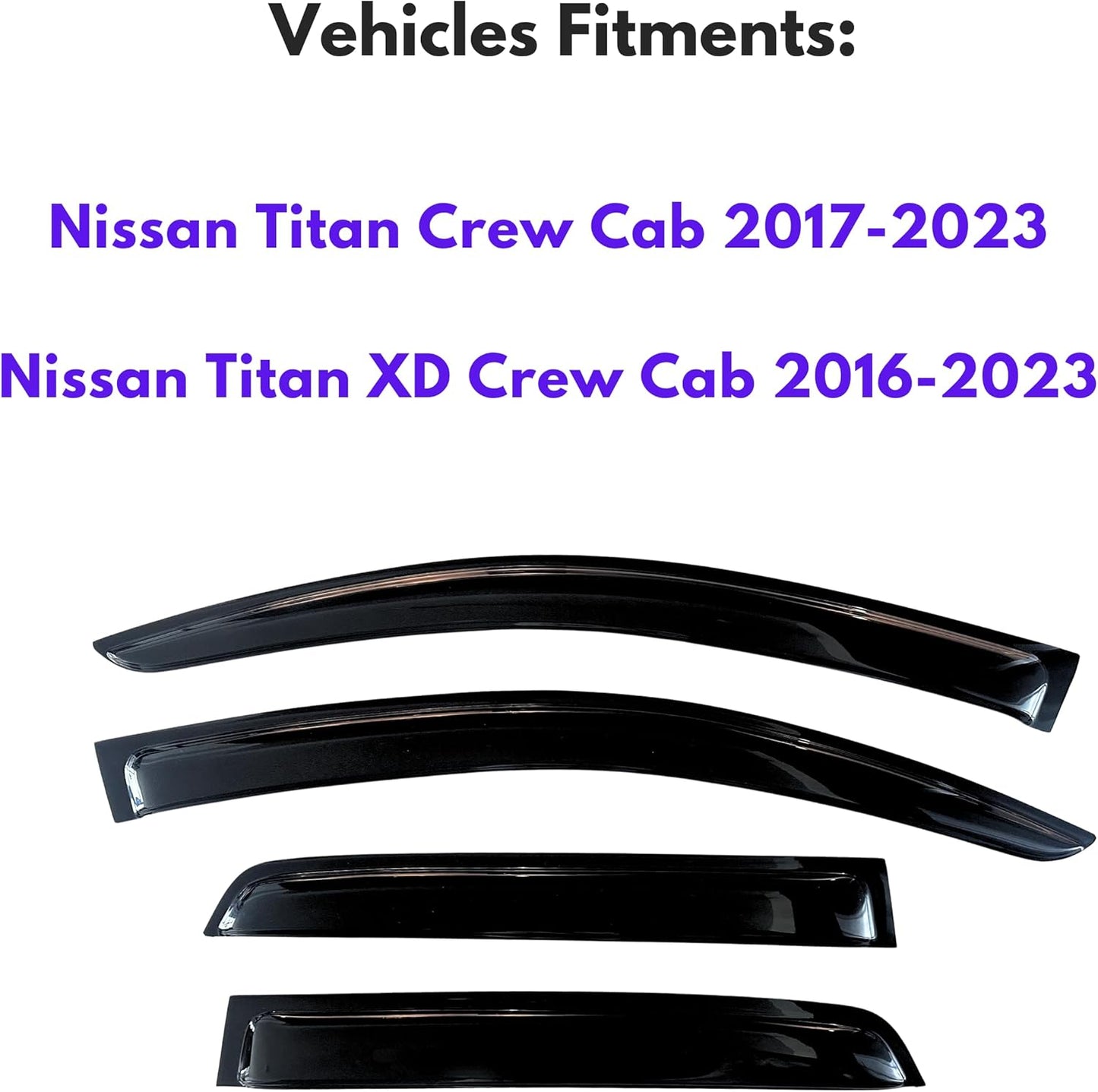 KPY Window Visor Compatible with 2017-2023 Nissan Titan Crew Cab & 2016-2023 Nissan Titan XD Crew Cab, 4PC Rain Guard Side Window Vent Deflectors Tape-On Style, 2016 2017 2018 2019 2020 2021 2022 2023