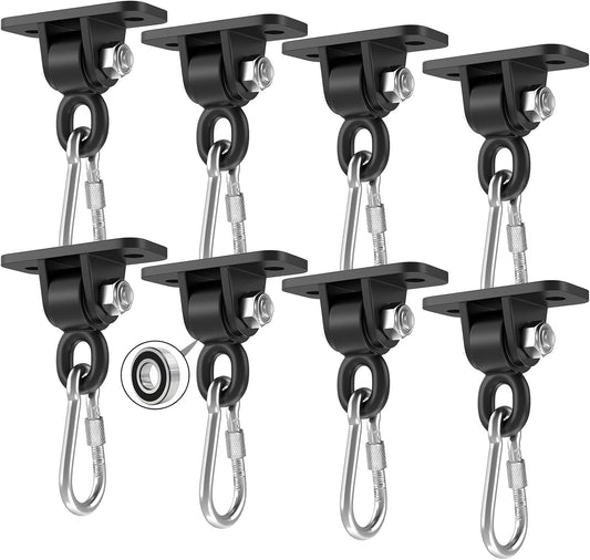 Heavy Duty Swing Hangers with Bearing, Porch Swing Hanging Kit for Outdoor Playground Tree Indoor Ceiling Mount Hardware Brackets with Snap Hooks for Yoga Hammock Punching Bag Accessories 8PCS Black