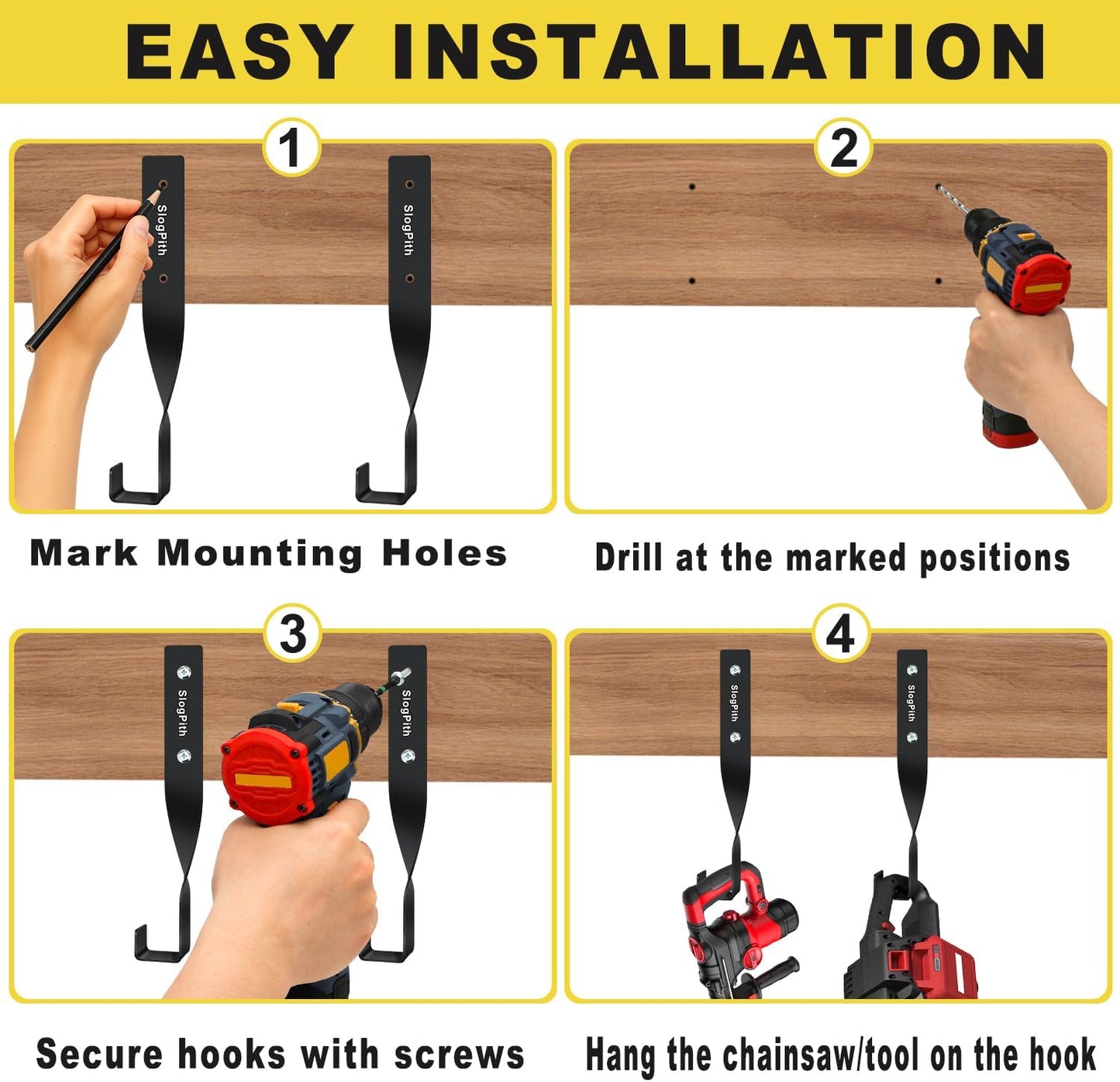 Chainsaw Holder,Chainsaw Holder For Garage Wall Mount, Garage Storage Hooks For Chainsaw,Backpack Blower,Weed Eater&Tools,Rustproof Chainsaw Wall Mount Hanger Organizes Tools,Saves Space (2 Pcs Black)