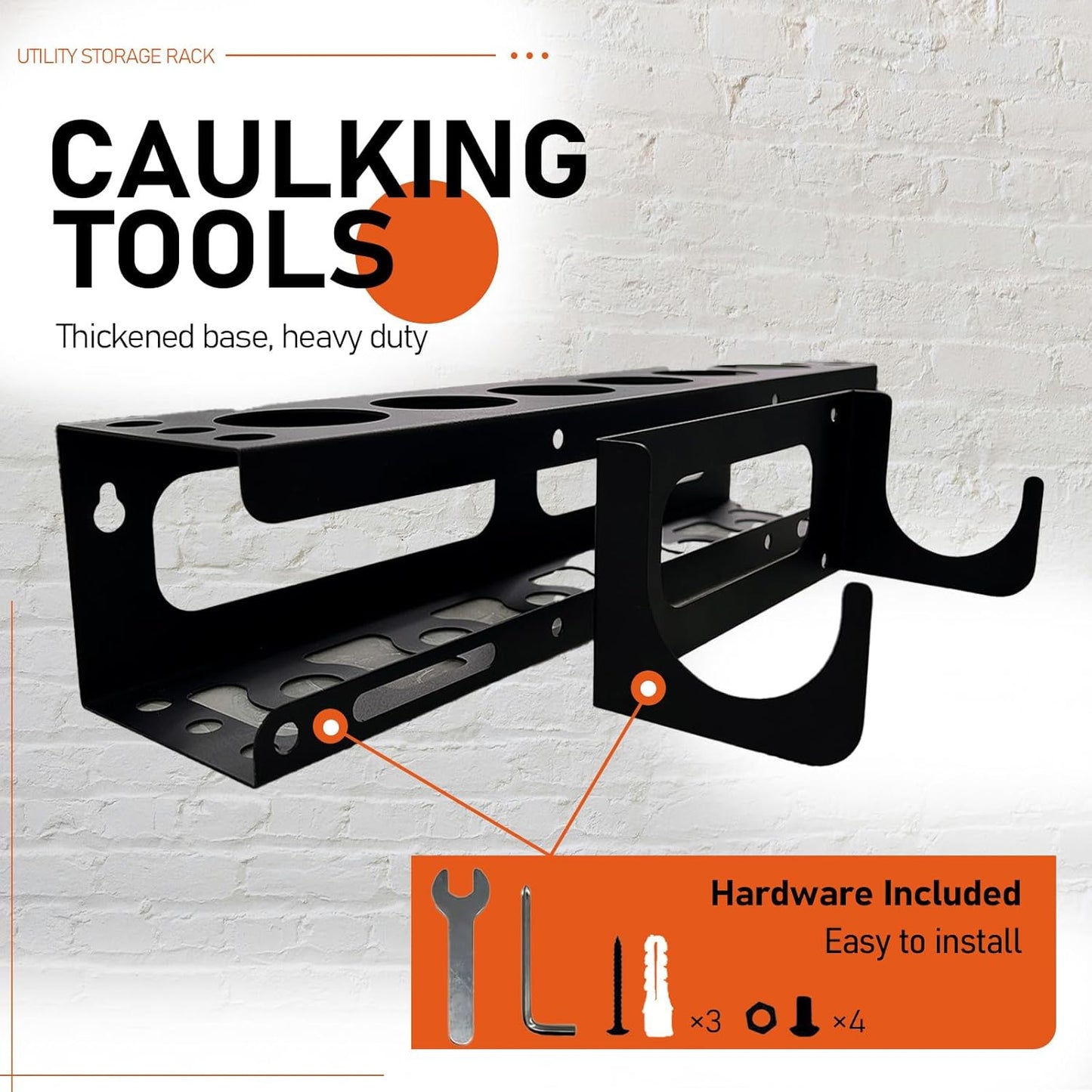 Siligun Caulking Gun Rack, Grease Gun Holder, Wall Mount Silicone Caulking Tools, Work Van Organizers And Storage Tube For Workshop Holds 6 Caulking Tubes And Caulking Nozzle (Black)