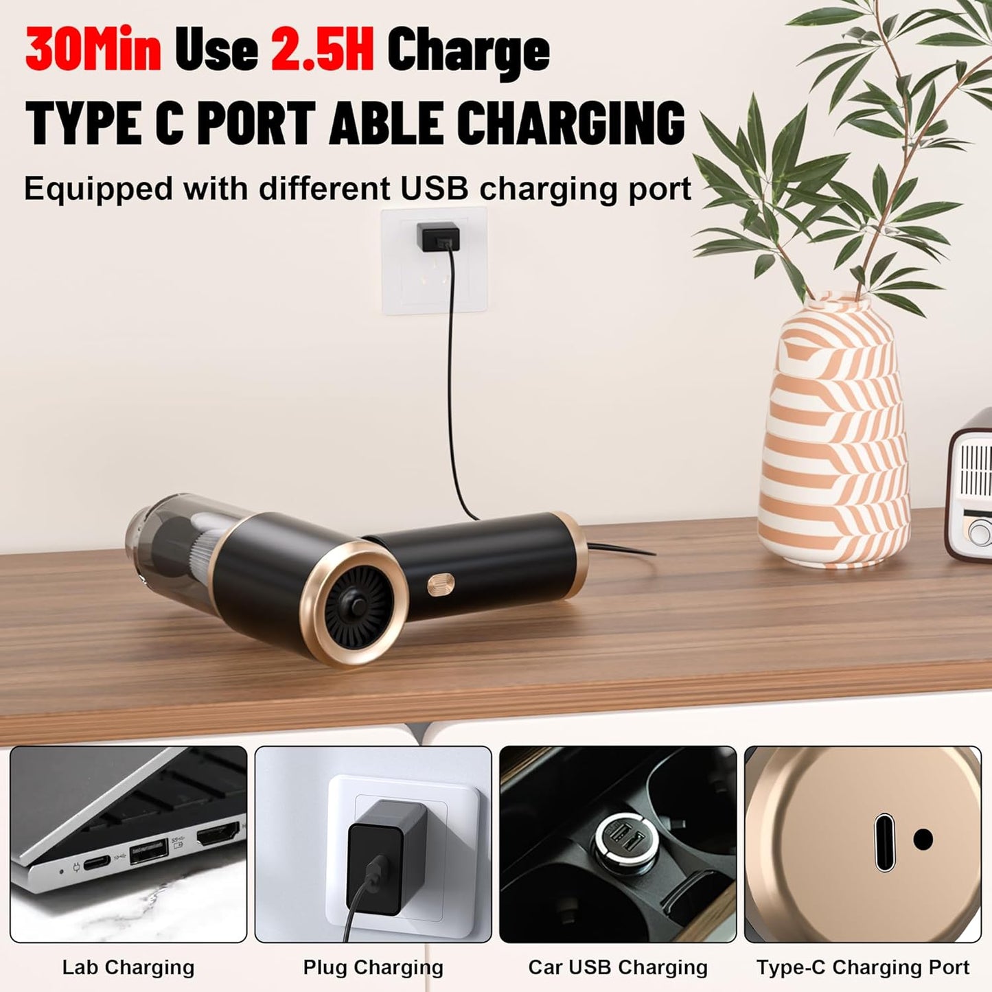 Handheld Car Vacuum Portable Cordless, 20000PA High Power 4 in 1 Vacuum Cleaner & Air Duster & Air Blower with 4000mAh Brushless Motor and Multi-Nozzles for Car (Black)