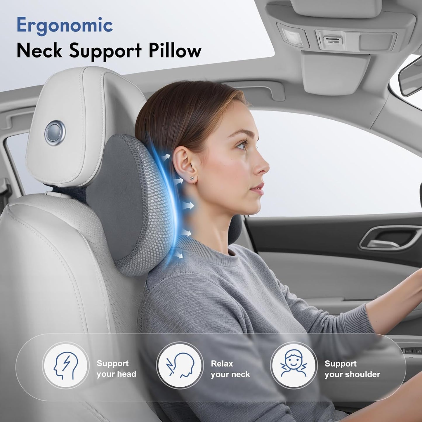 FLORICH Lumbar Support Pillow and Neck Pillow for Office Chair Car, Ergonomic Memory Foam Back Support for Office Gaming Chair Driving Seat Wheelchair, Relieves Neck, Back & Sciatica Pain – Grey