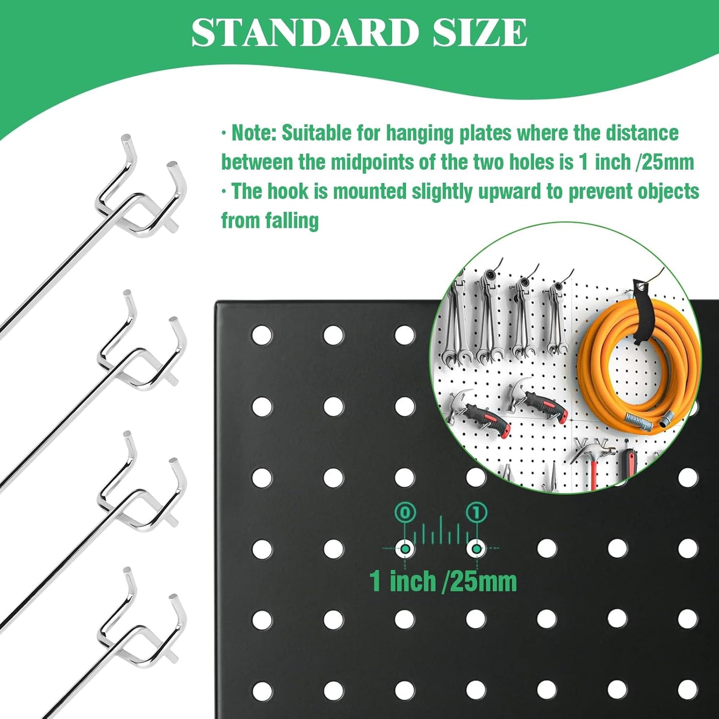 50Pcs 4"/10CM Pegboard Hooks Assortment Set, Metal Peg Board Hooks with 2.5mm Hole Pitch 4mm Wire Diameter Slatwall Hanging Hook for Garage Organization Wall Hanging (Silver)