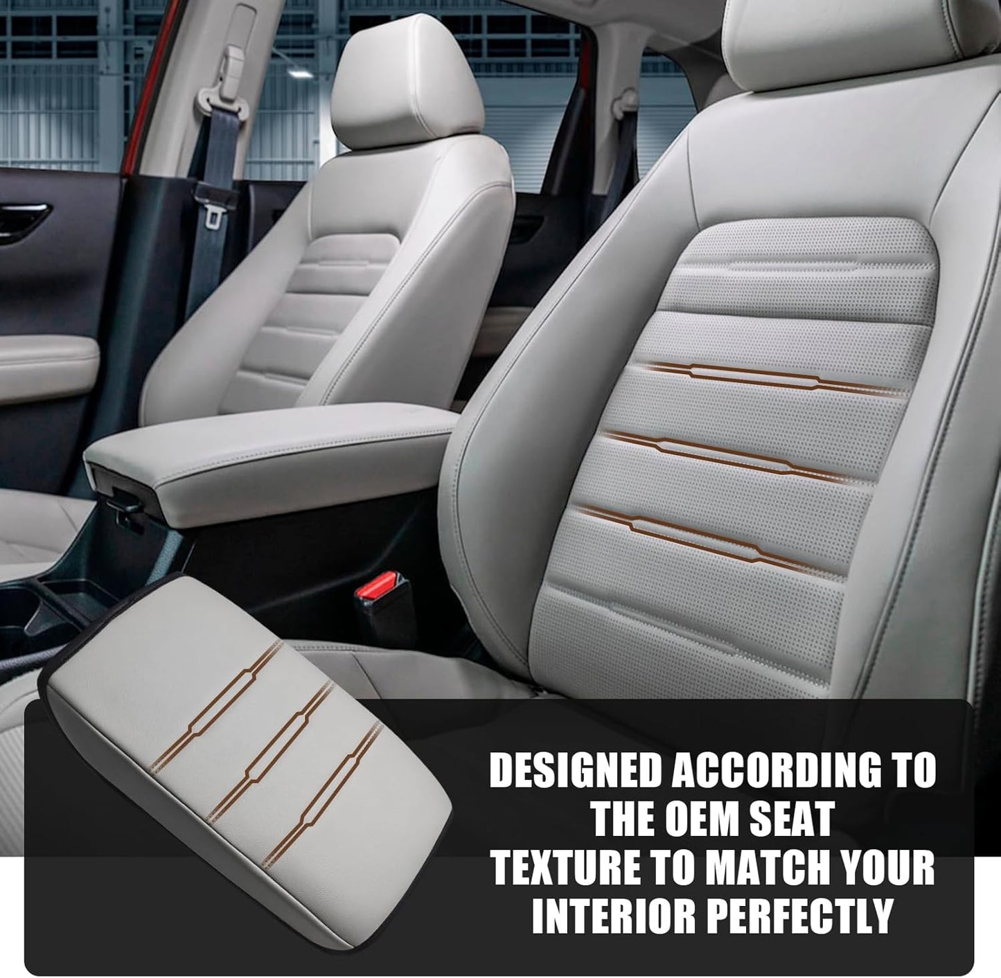 Muslogy Center Console Cover Compatible with 23 24 2025 2026 Honda CR-V Accessories CRV Hybrid LX EX EX-L Sport Touring Armrest Cover Lid Cushion Protector Vegan Leather Extra Soft(Gray/Gray Trim)