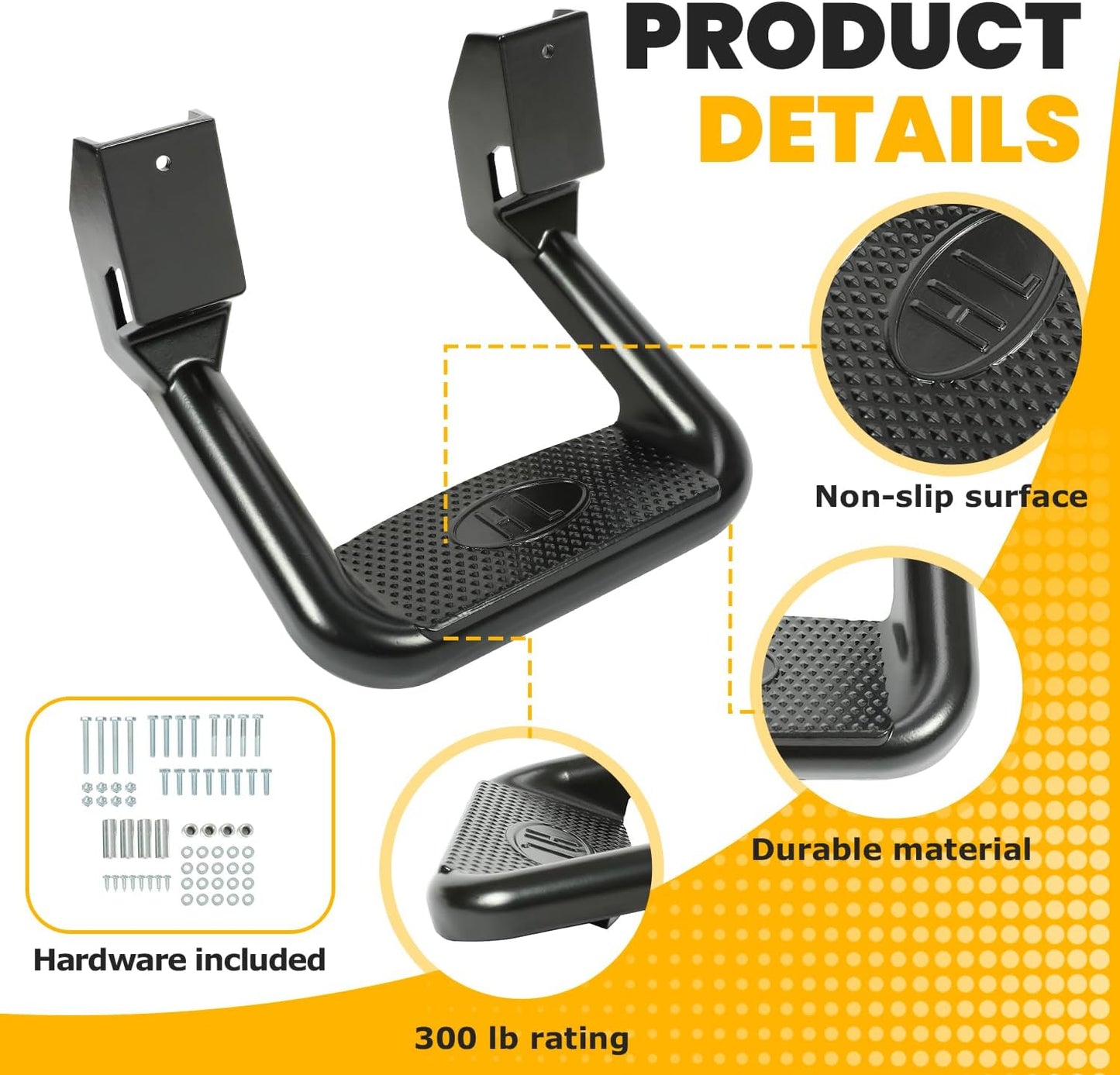 ECOTRIC Universal Side Steps-300LB Load, Electrophoresis Black Aluminum Step Rails for Trucks, Compatible with Chevy, Ford, Toyota, GMC, Dodge, Jeep & More