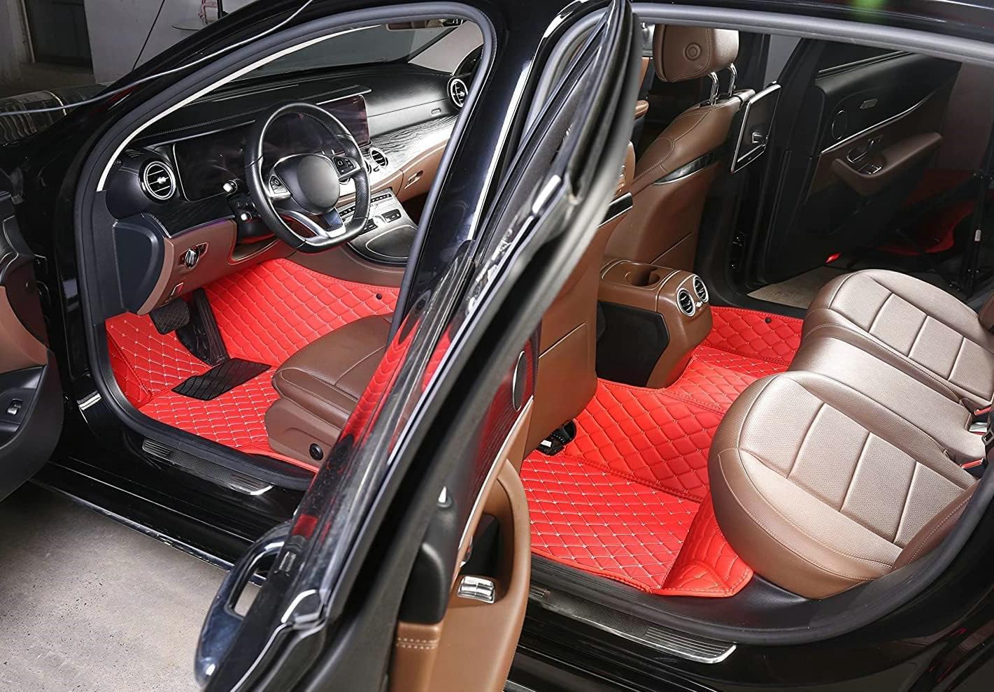 Custom Artificial Leather Waterproof All-Weather Car Floor Mats Fit for 99% Sedan SUV Sports Car Vehicle Car Mat (Black Blue)