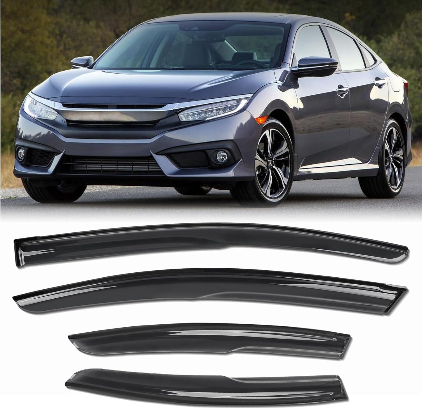 Rain Guards for Car Windows, Tape-On Window Visors Rain Guards Fit for Honda Civic 2012-2015, Window Deflectors, Vent Visors for Honda Car Accessories, 4 Pieces