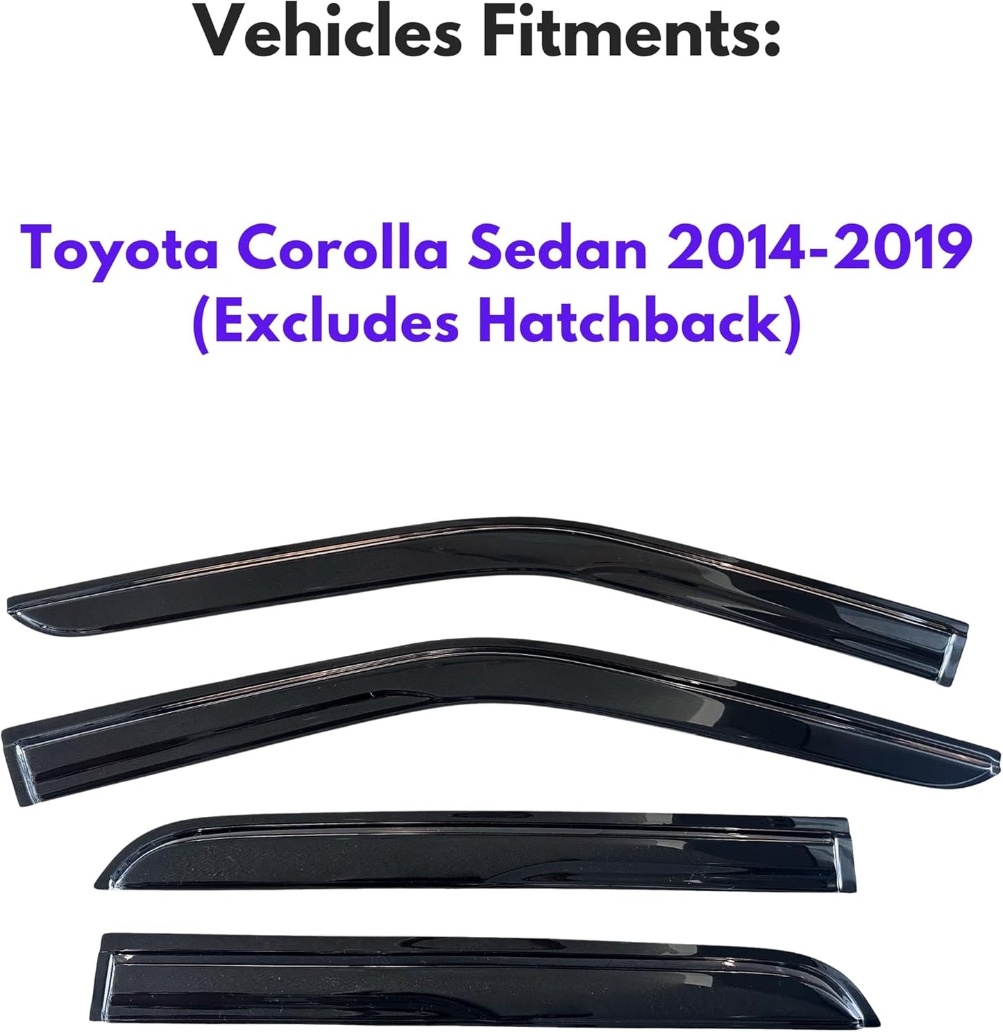 KPY Window Visor Compatible with Toyota Corolla Sedan 2014-2019 (Excludes Hatchback), 4PC Rain Guard Side Window Vent Deflectors Tape-On Mugen Style, 2014 2015 2016 2017 2018 2019