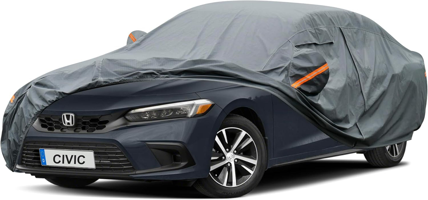Premium Car Cover Custom Fit Honda Civic Sedan/Coupe (1995-2025), 16 Layers Heavy Duty Car Cover Waterproof All Weather with Zipper Door for Sun Rain Snow Dust Uv Protection
