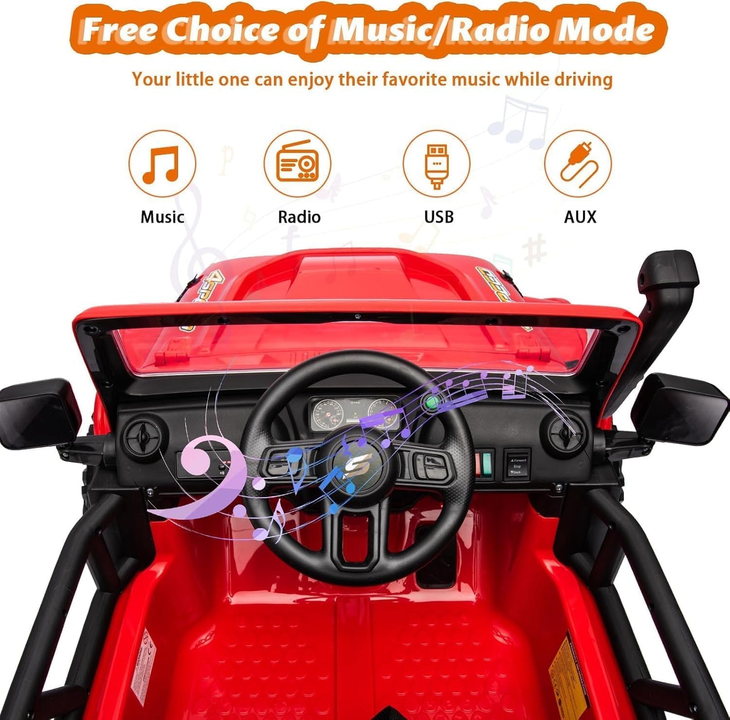 Hetoy 24V 2 Seater Ride On Car for Kids, Electric Truck with Remote Control, Ride on Truck w/ 4-Wheeler Suspension, 4x55W Powerful Engine, 4WD Battery Powered, LED Lights, Soft Braking(Red)