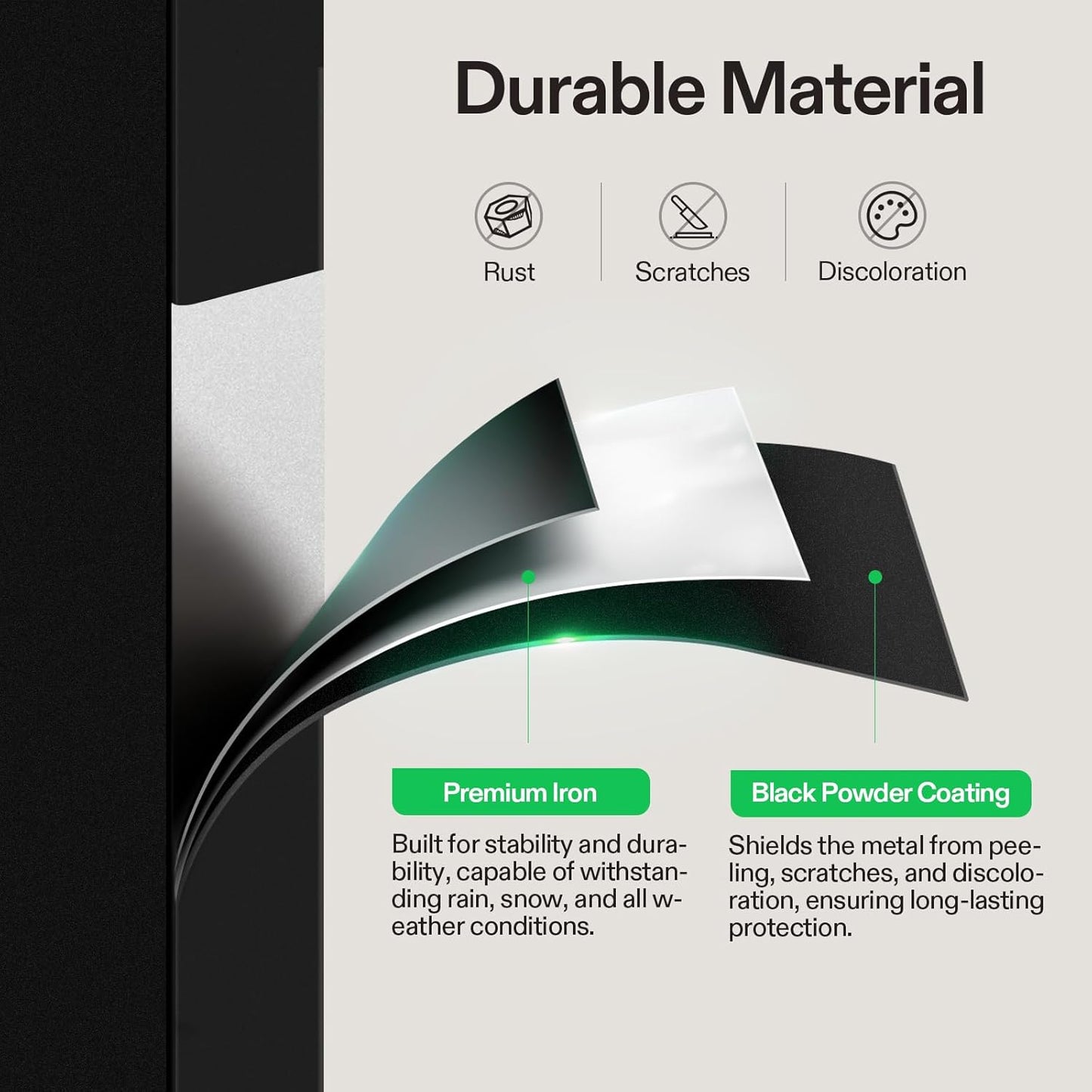 VIVOSUN Outdoor Handrail, 3 Step Stair Handrail, 40" x 36" Fits 1 to 3 Steps, Wrought Mattle Iron Stair Railing with Curved End and Balusters for Concrete Step, Porch Steps, One-Step Assembly, Black