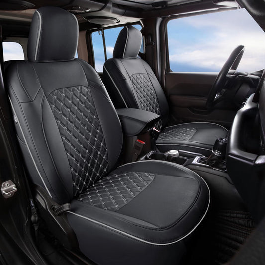 GIANT PANDA Fit Full Set Car Seat Covers for Jeep Wrangler 4 Door JL Sahara Altitude Rubicon 392 Unlimited 2018 2019 2020 2021 2022 2023 2024 2025 with Rear Cup Holder,Faux Leather - (Black+Gray)