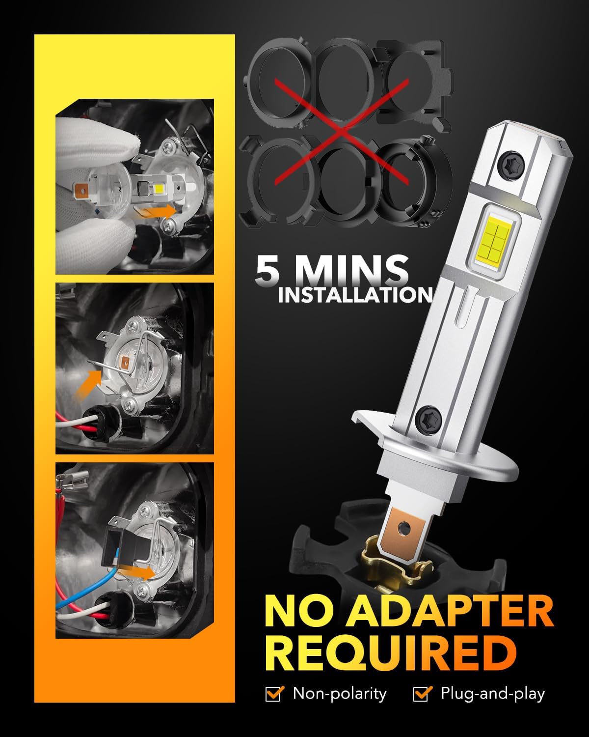 OXILAM H1/H1LL LED Bulbs 30000LM 6500K White Ultra-Bright, 5 Min Quick Install, 60000H Lifespan, No Flicker, 99% Compatibility