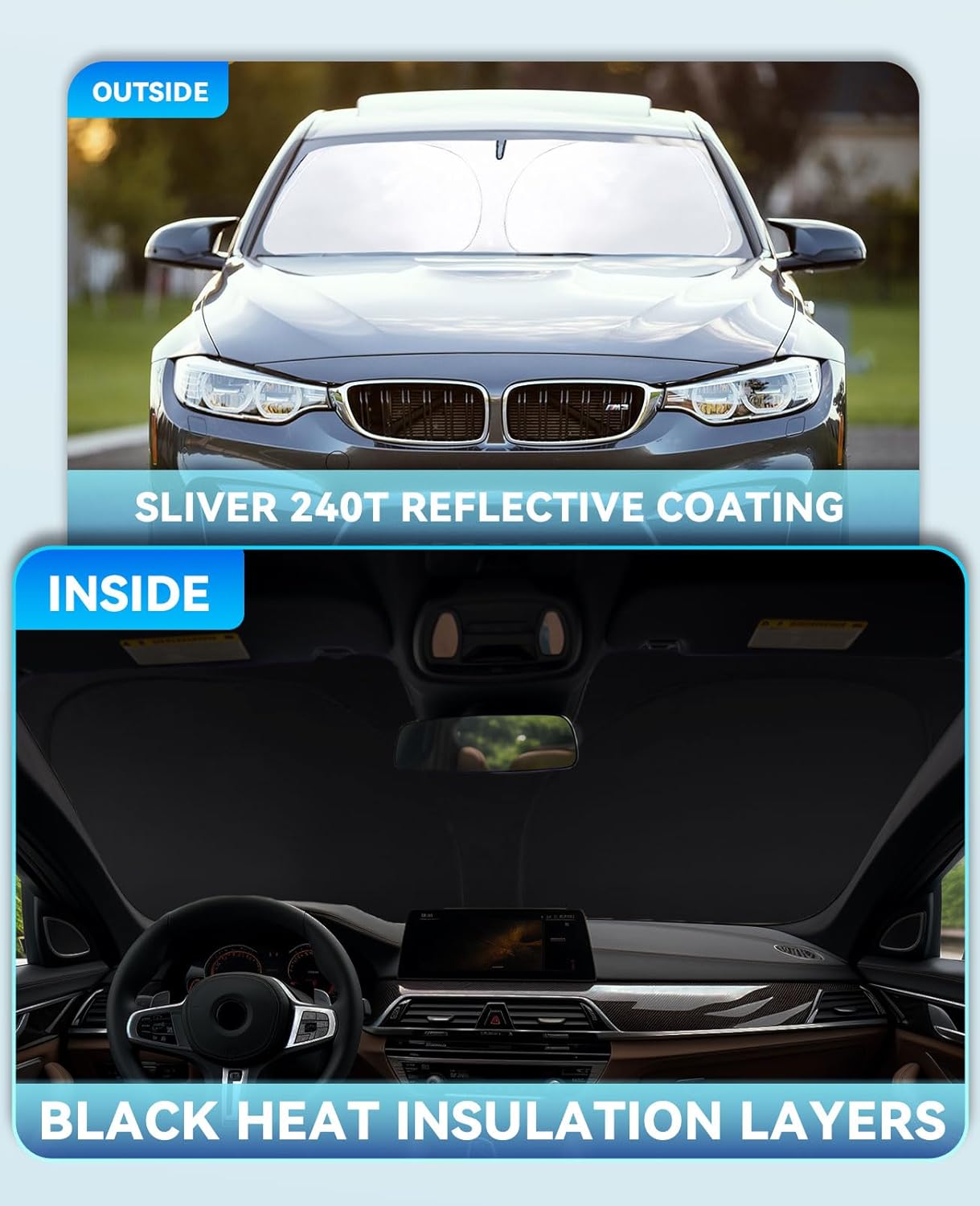 for Porsche Cayenne 2019-2023 2024 2025 Sun Shade Sunshade Windshield Cover, Foldable Front Window Shade Protector Custom Fit Cayenne Sun Visor 240T Fabric Shade Blocks UV Rays Keep Car Cooler