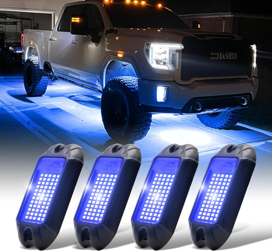 Nicoko 4Pods Pure Blue LED Rock Lights 72w high Power Rock Lights Neon Underglow Light for Car Trucks ATV UTV SUV Boat Underbody Glow Trail Rig Light IP68 Waterproof