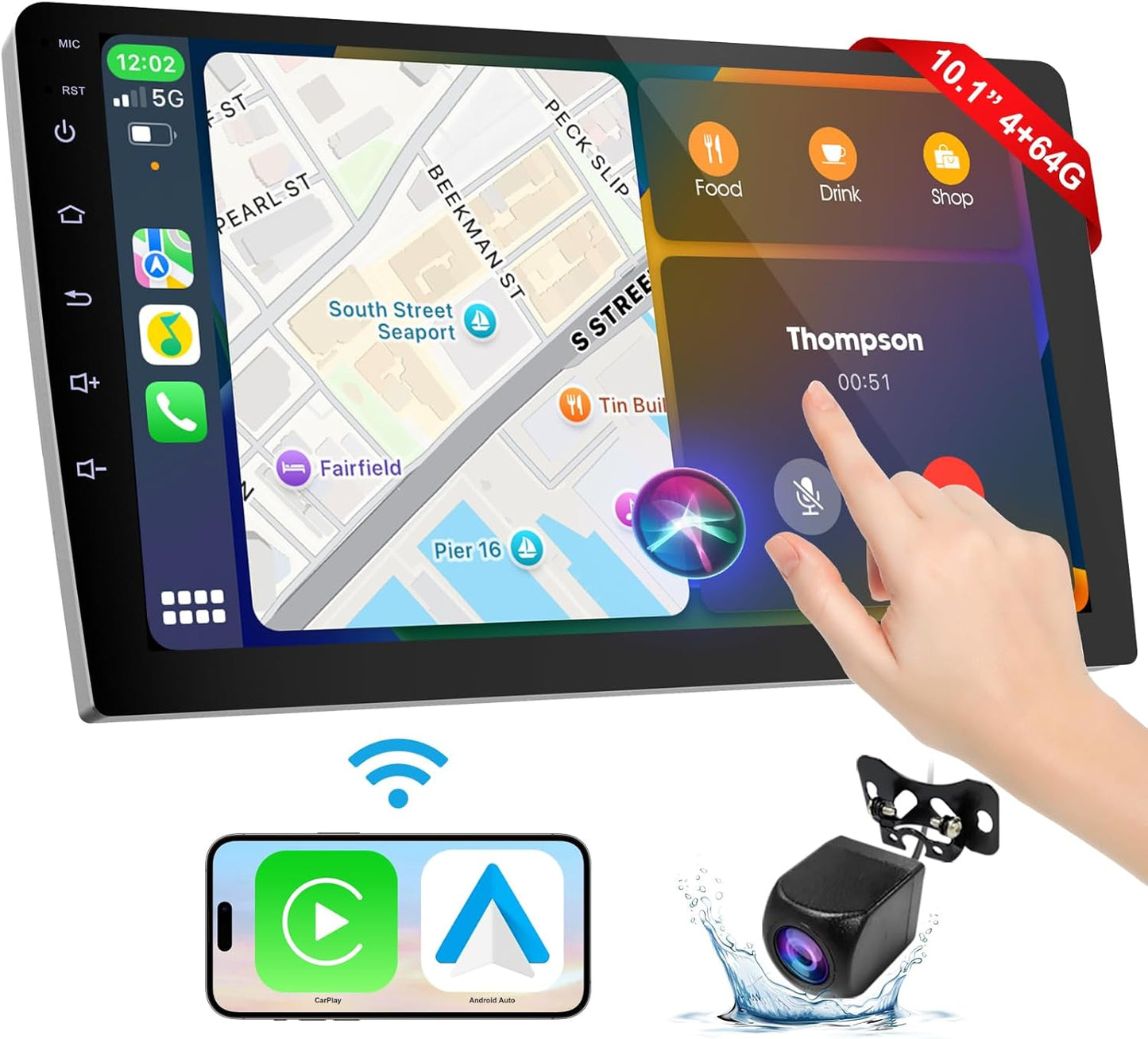 Wireless Double Din Car Stereo with Apple CarPlay/Android Auto,Carplay Screen for Car,Voice Control with Backup Camera,Bluetooth,Navigation, Mirror Link (10.1 Inch)