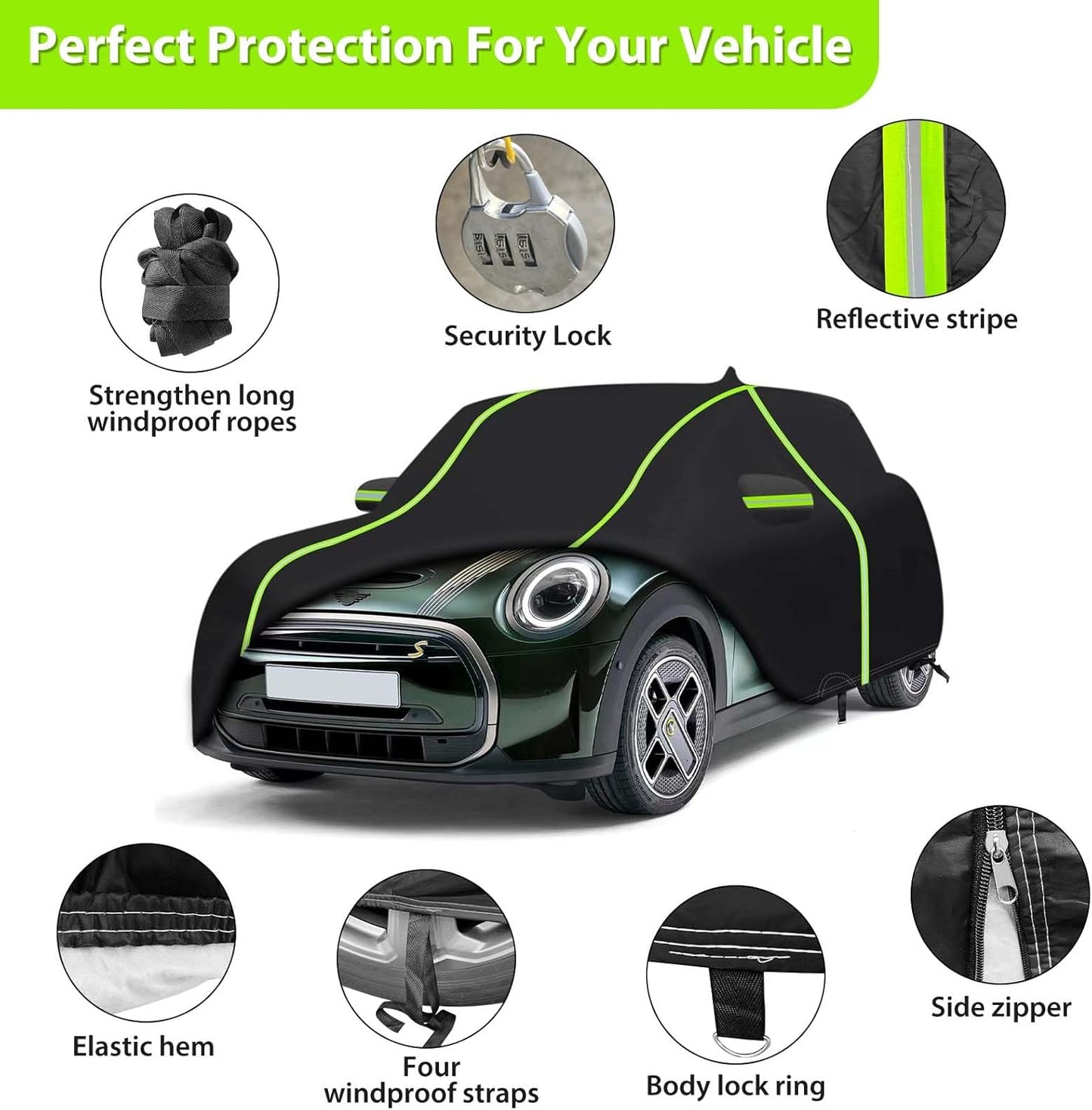 Car Cover for 2014-2024 Mini Cooper/Cooper S/Hardtop/Clubman 4-Door，6 Layers PEVA Full Car Cover – All-Weather UV, Dust, Snow Protection – Windproof Outdoor/Indoor Cover with Door Zipper