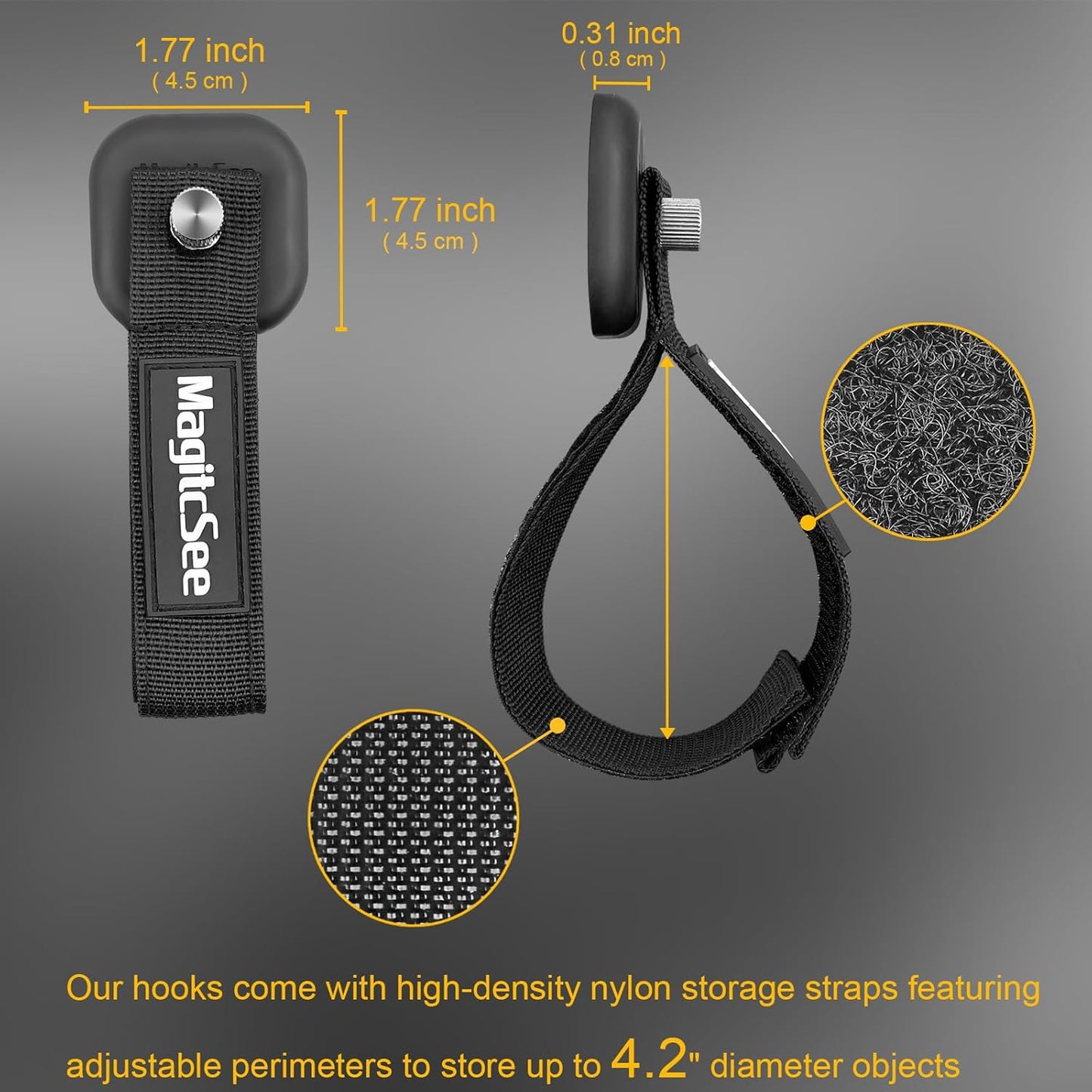 2 Pack Heavy Duty Magnetic Hook Straps for Extension Cords, Powerful Cruise Garage Storage Hook Ties for Hanging Cables, Garden Hoses Ropes, Workshop Tool Box Magnet Organize Hangers for Tools