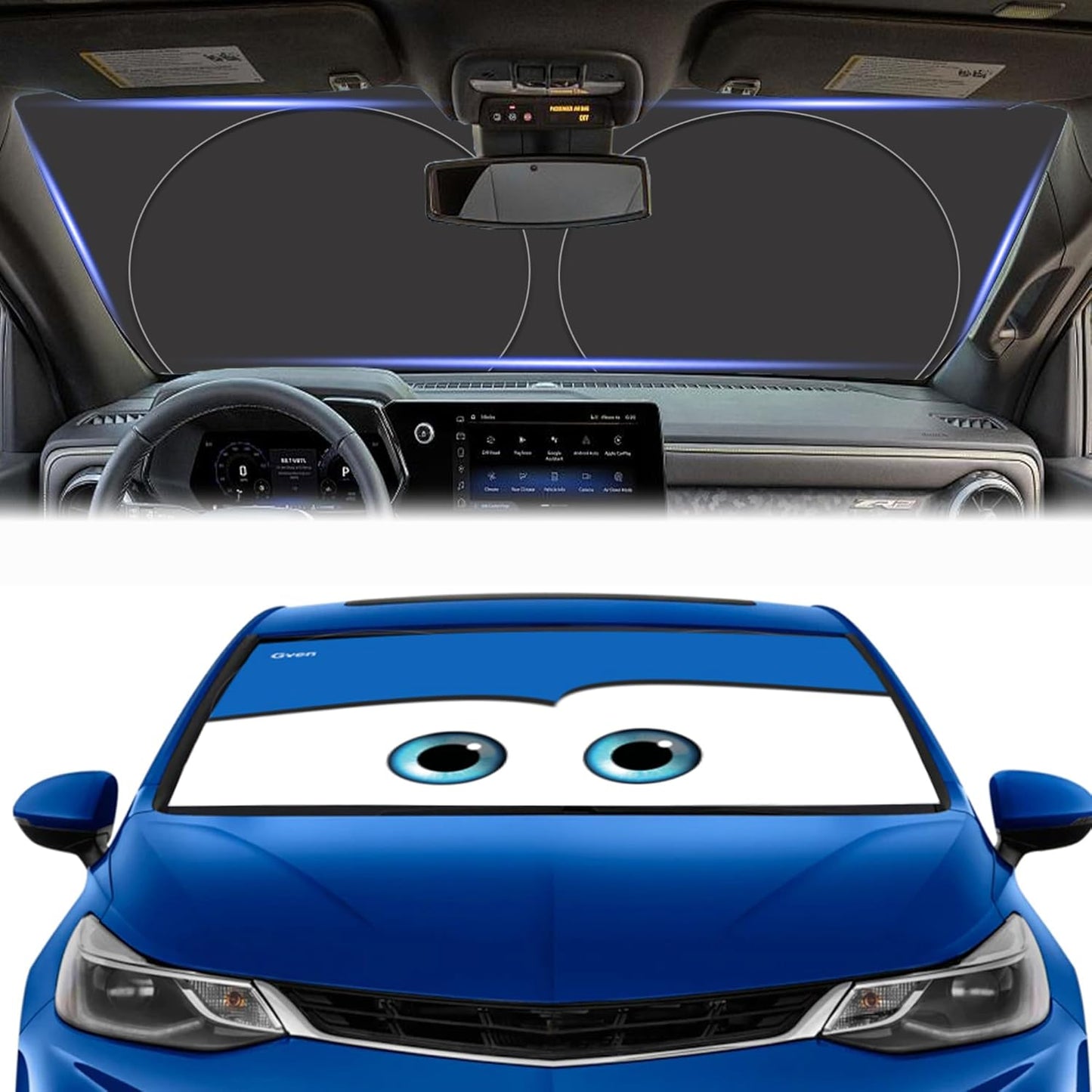 Gven Windshield Sun Shade The Original Patented Car Eyes 2025 Windshield Cover Sun Visor Automotive Interior Sun Protection Front Window Protector Blocks UV Rays Keep Your Vehicle Cool (Blue, S)