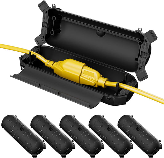 Flemoon [6 Pack] Outdoor Extension Cord Safety Cover with Waterproof Seal, Weatherproof Electrical Connection Box to Protect Outdoor Outlet, Plug, Socket, Christmas Holiday Decoration Light, Black